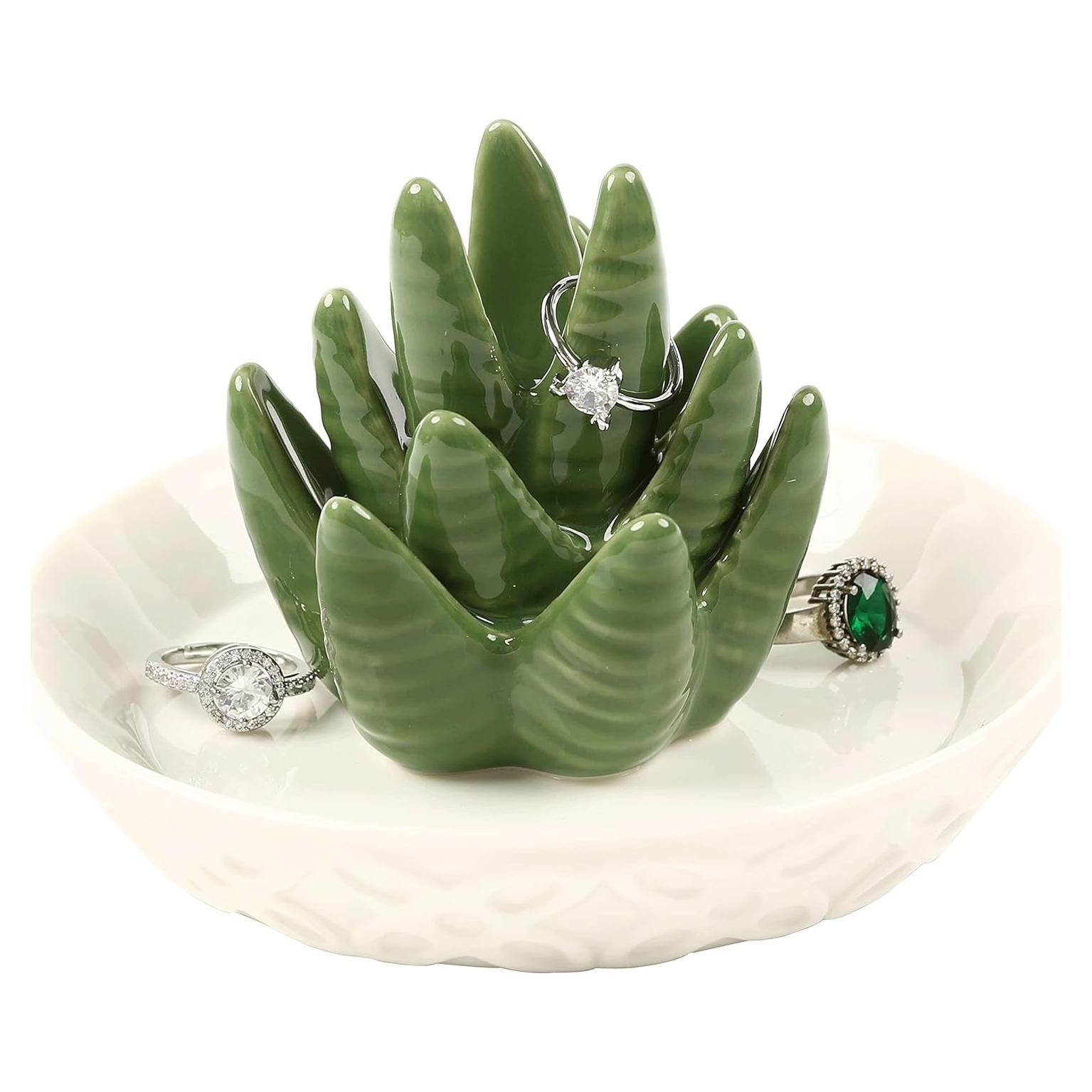 Soporte de Joyería Cerámica HOME SMILE Cactus Aloe 13x13 cm