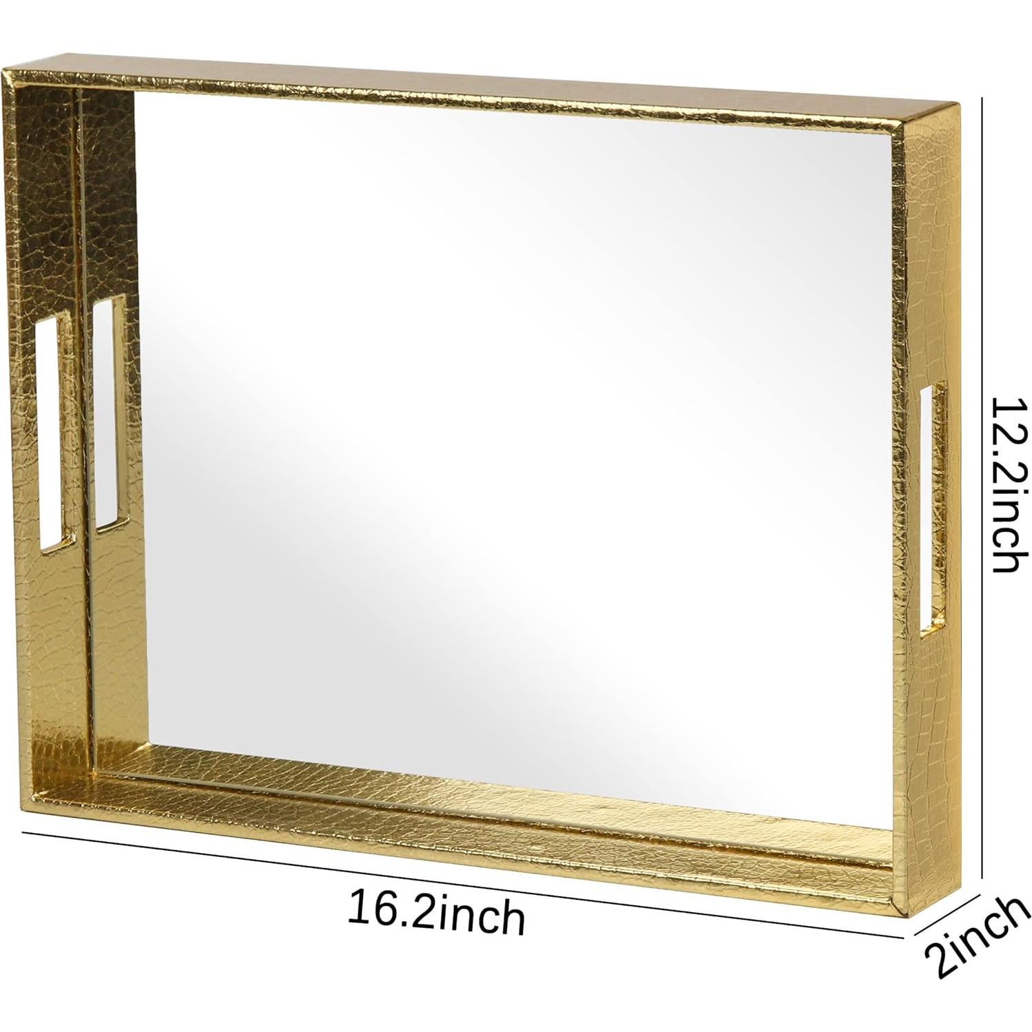 Bandeja Decorativa Vixdonos Dorada 25.9x21.3 cm Cuero Sintético