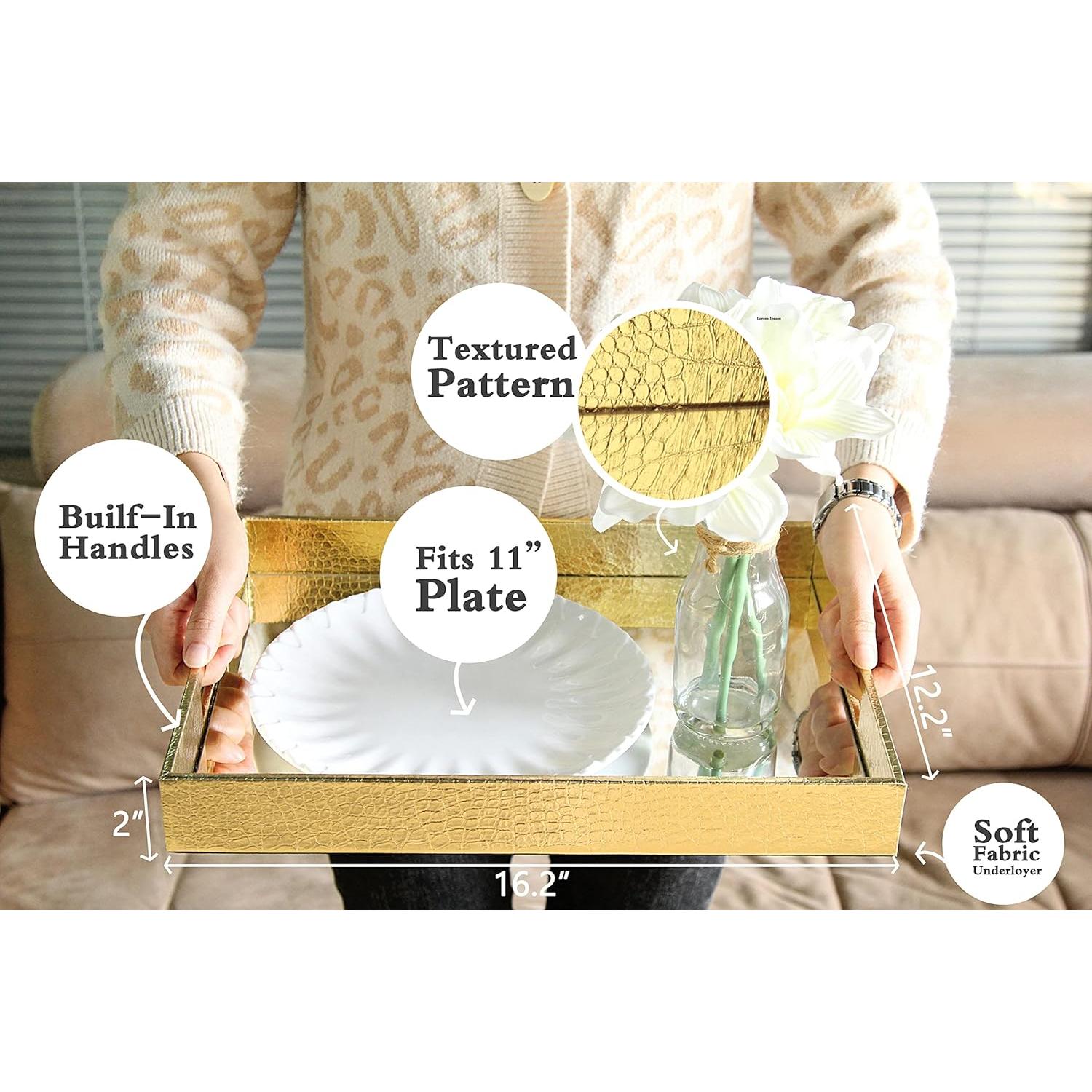 Bandeja Decorativa Vixdonos Dorada 25.9x21.3 cm Cuero Sintético