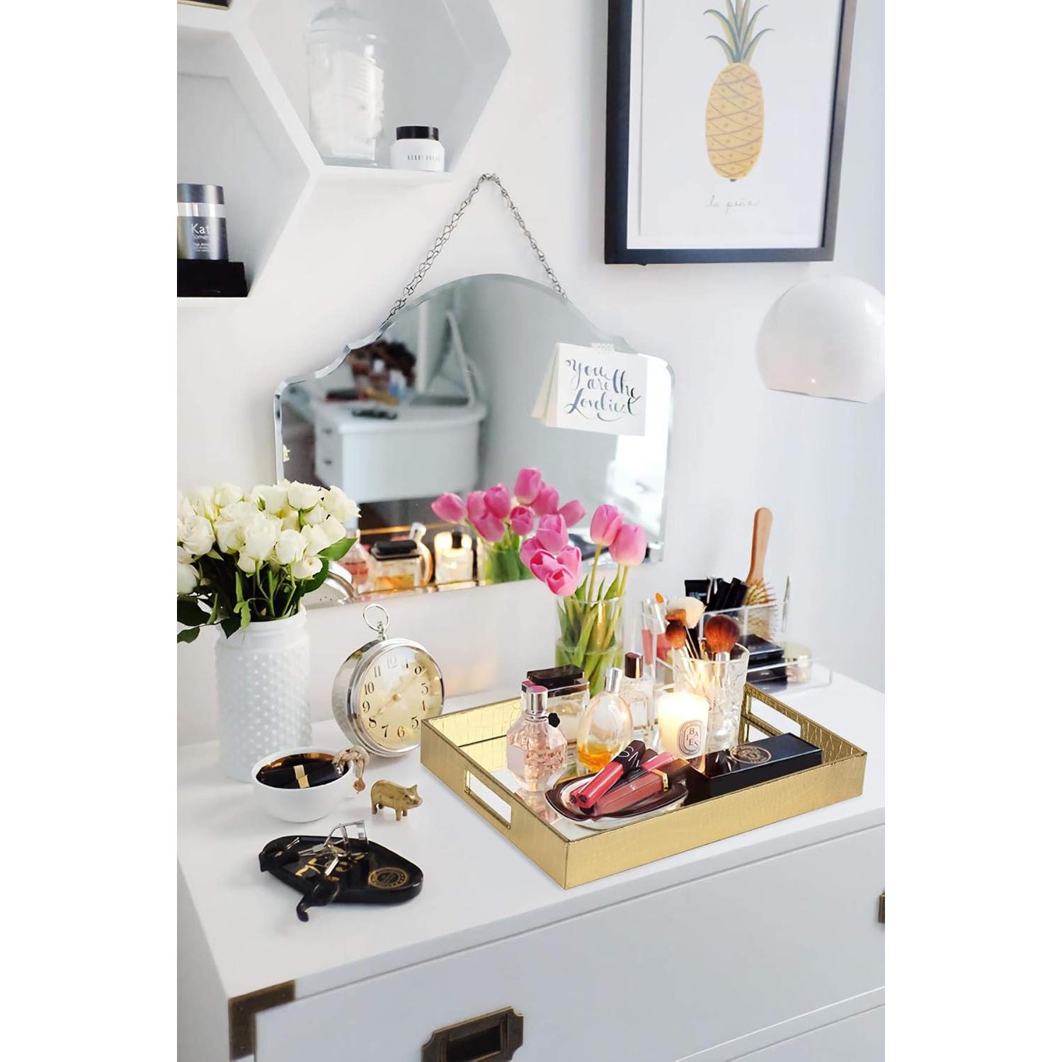 Bandeja Decorativa Vixdonos Dorada 25.9x21.3 cm Cuero Sintético