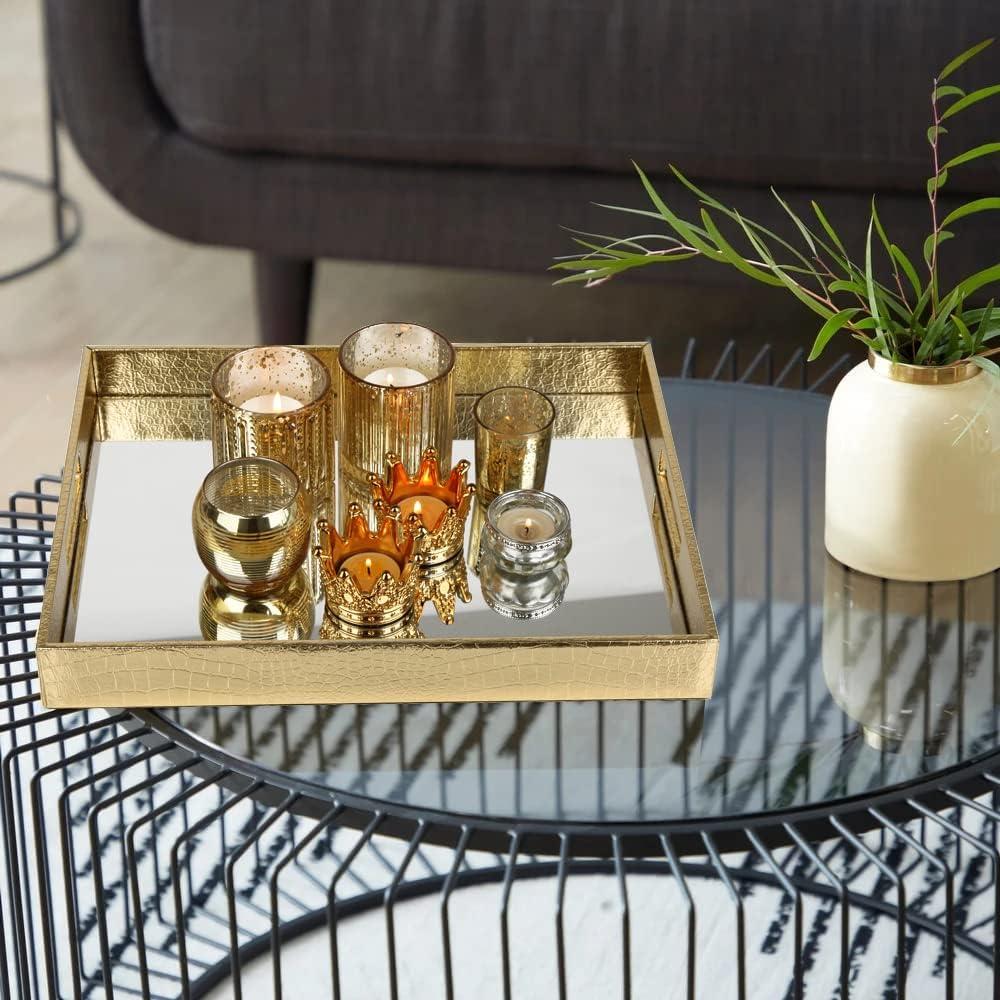 Bandeja Decorativa Vixdonos Dorada 25.9x21.3 cm Cuero Sintético