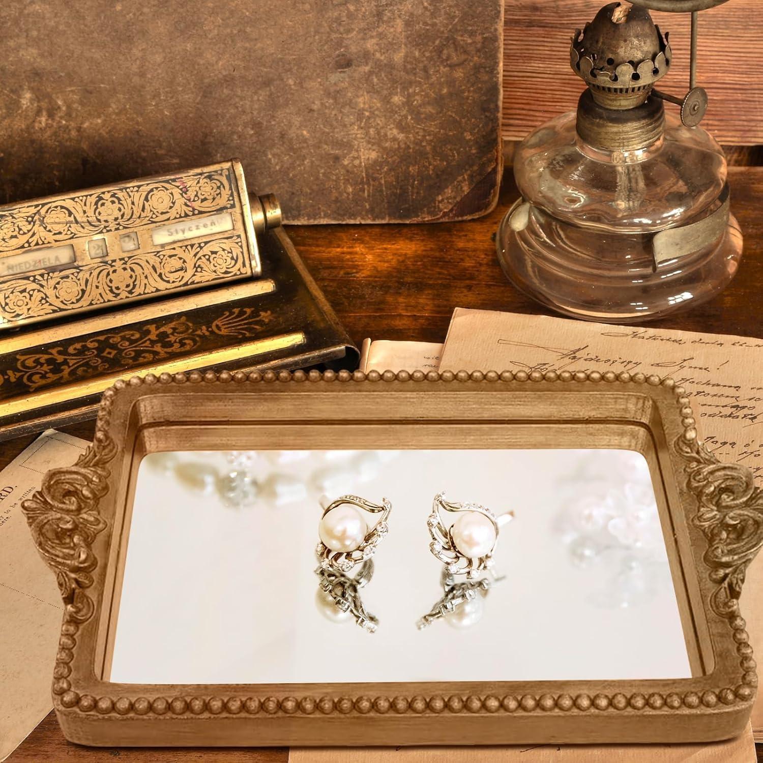 Bandeja Decorativa Dorada Hanna Roberts 31x19 cm Vidrio Espejo