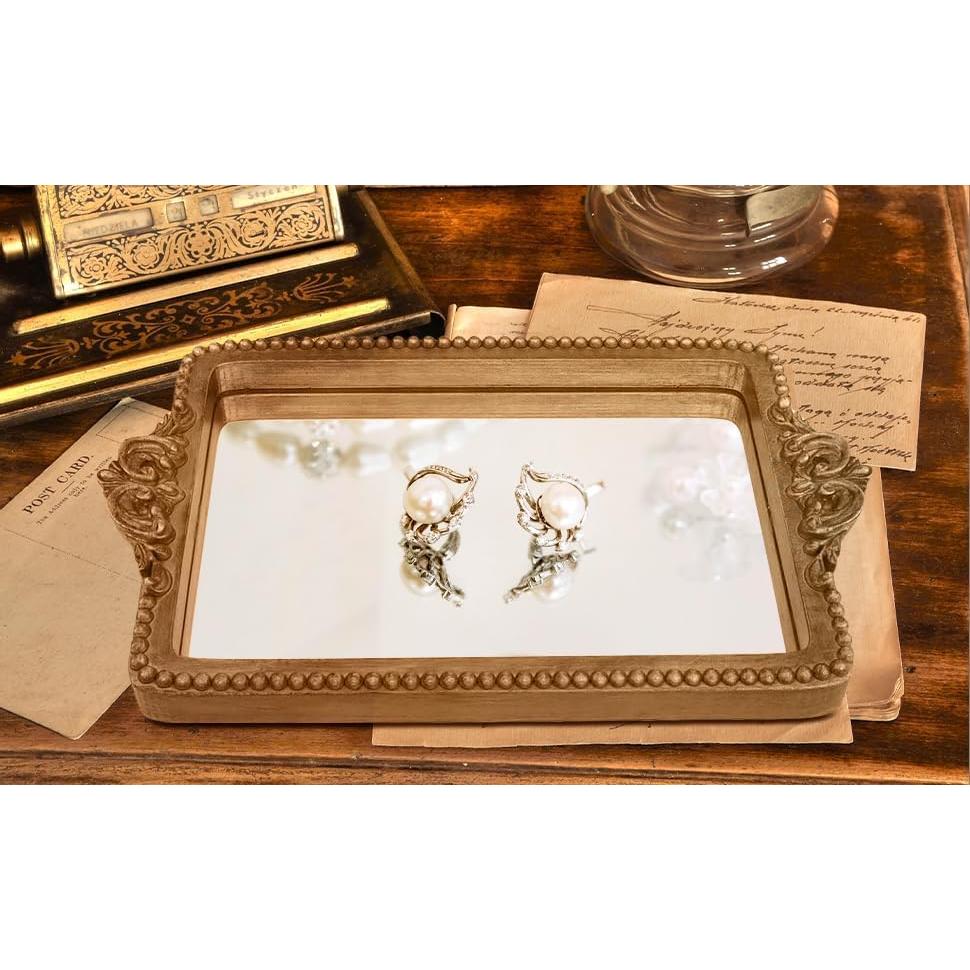 Bandeja Decorativa Dorada Hanna Roberts 31x19 cm Vidrio Espejo