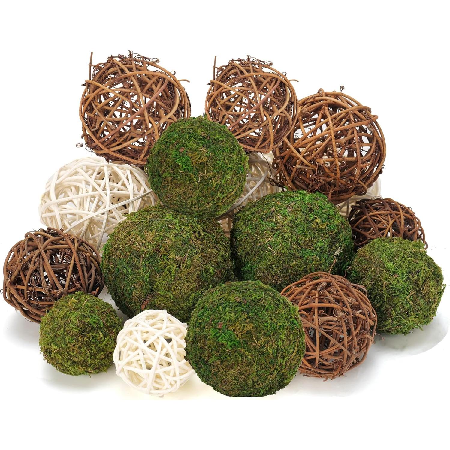 Set 18 Bolas Decorativas USMOLA - Musgo y Mimbre Rústico