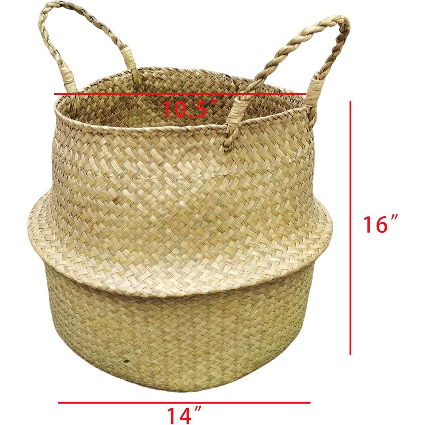 Cesta de Hierba Marina Tejida a Mano FixtureDisplays 35.5x40.6 cm