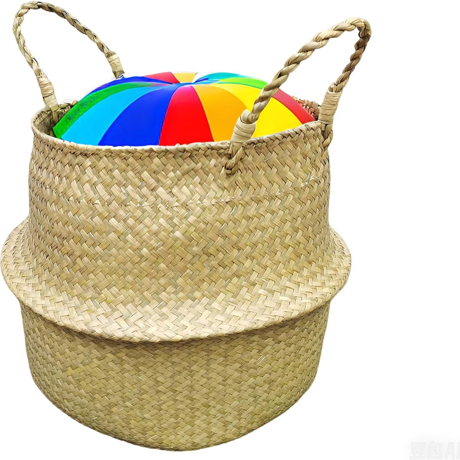 Cesta de Hierba Marina Tejida a Mano FixtureDisplays 35.5x40.6 cm