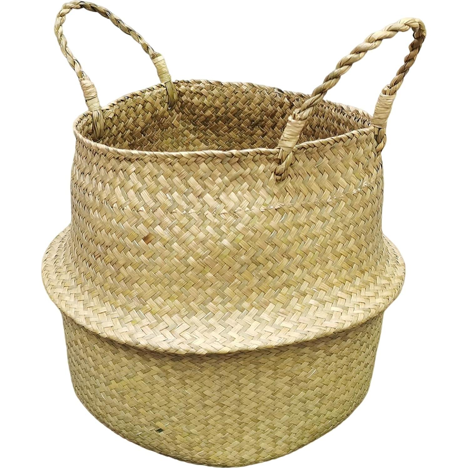 Cesta de Hierba Marina Tejida a Mano FixtureDisplays 35.5x40.6 cm