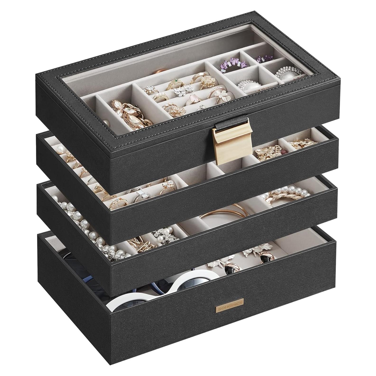 Caja de Joyería SONGMICS 4 Niveles Organizador Negro 17x28 cm