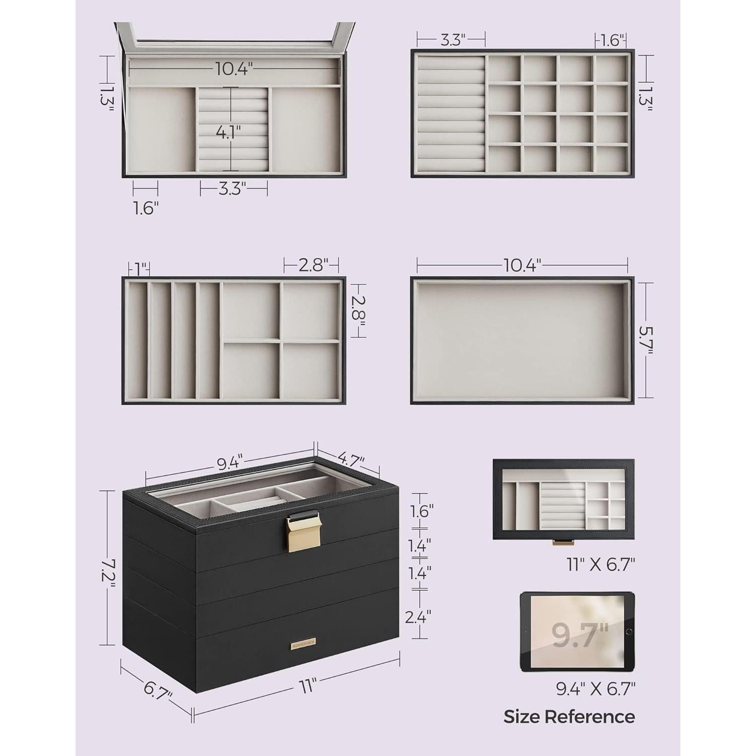 Caja de Joyería SONGMICS 4 Niveles Organizador Negro 17x28 cm