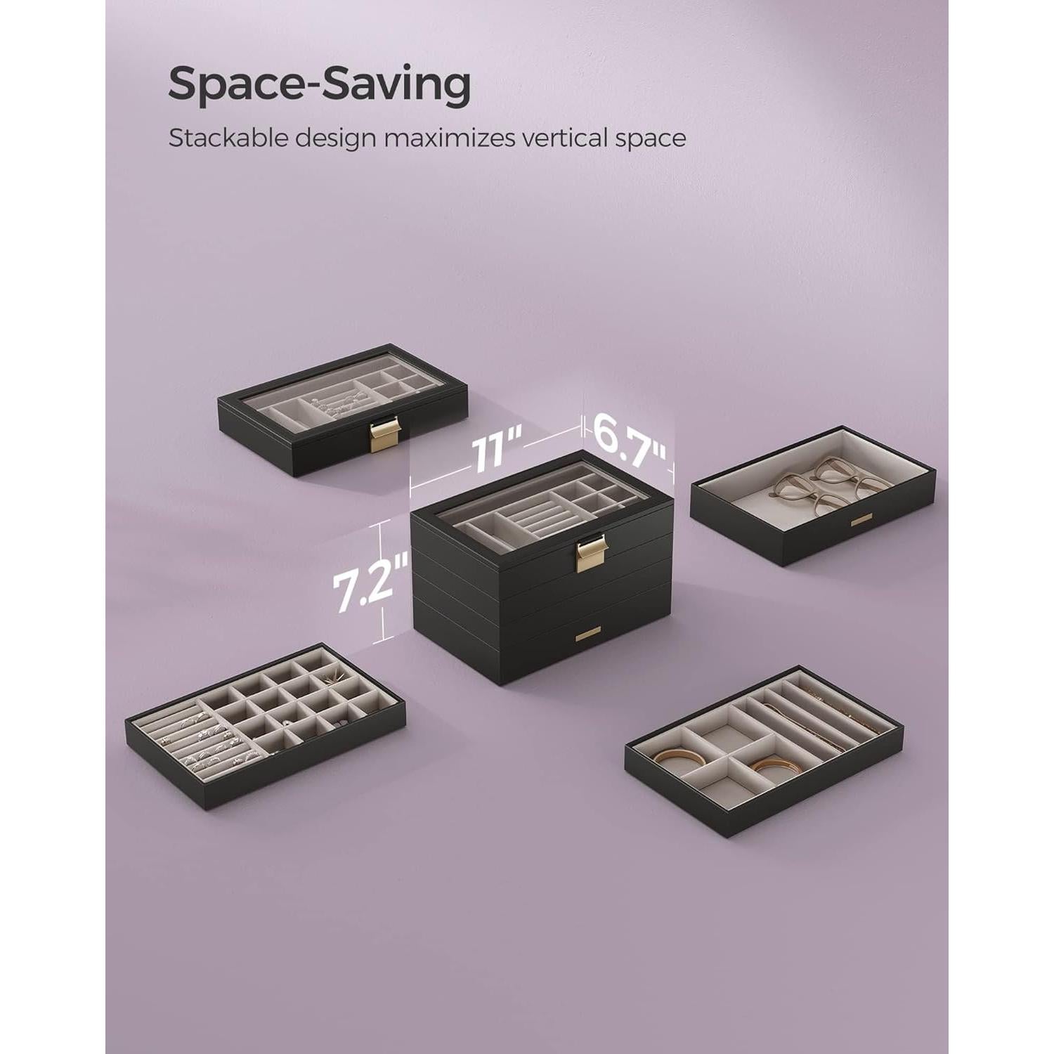 Caja de Joyería SONGMICS 4 Niveles Organizador Negro 17x28 cm