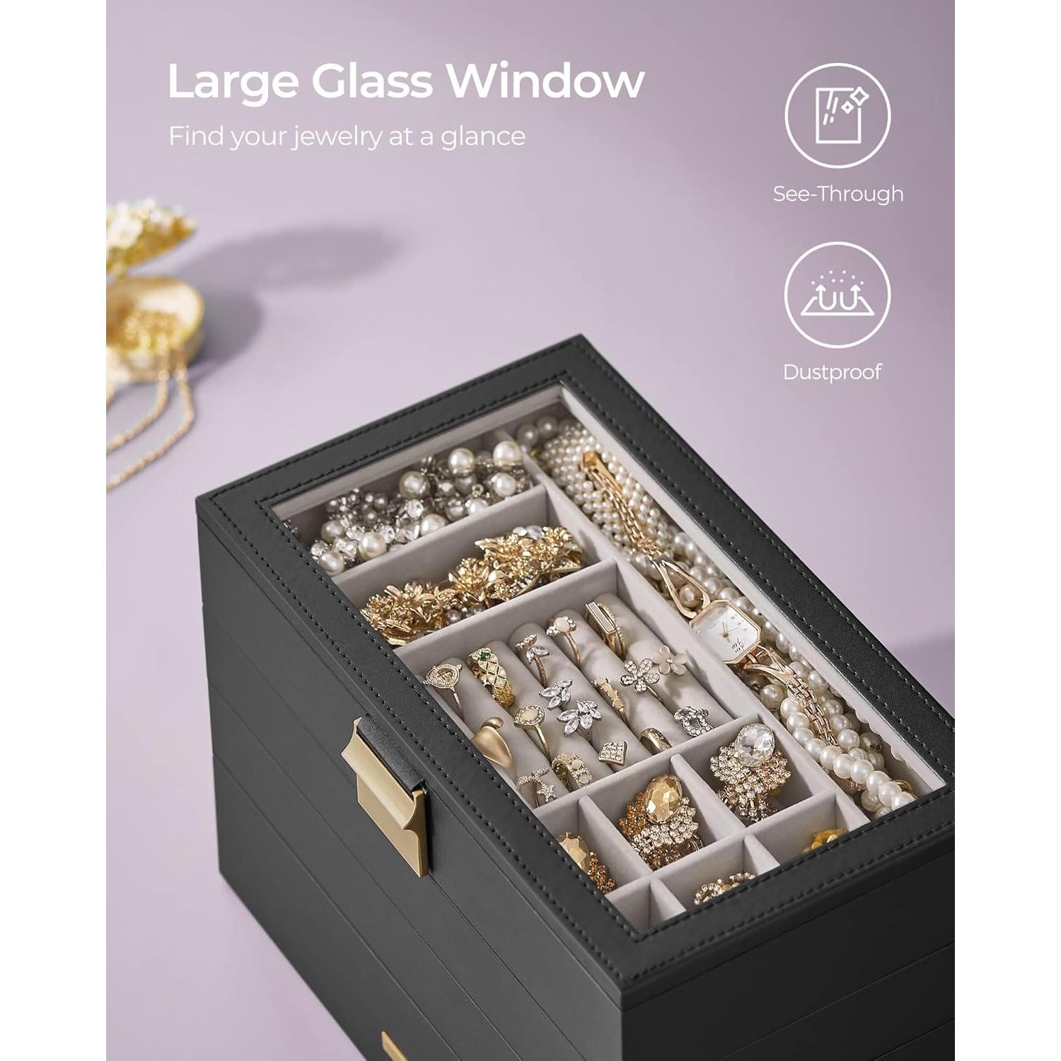 Caja de Joyería SONGMICS 4 Niveles Organizador Negro 17x28 cm