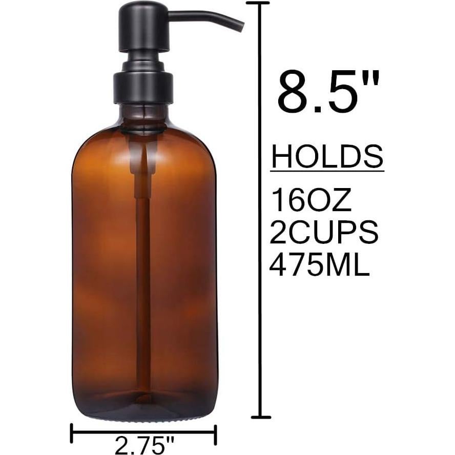 Dispensador de Jabón de Vidrio Ámbar CHBKT 0.47L Negro Mate