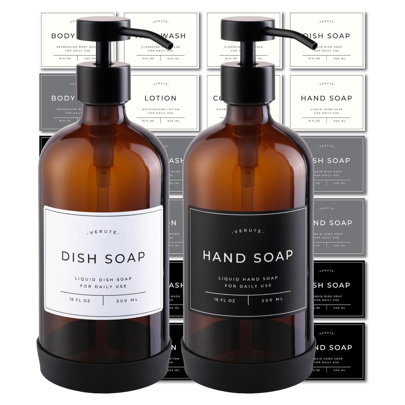 Dispensador de Jabón Verute Set de 2 Botellas Vidrio 473ml