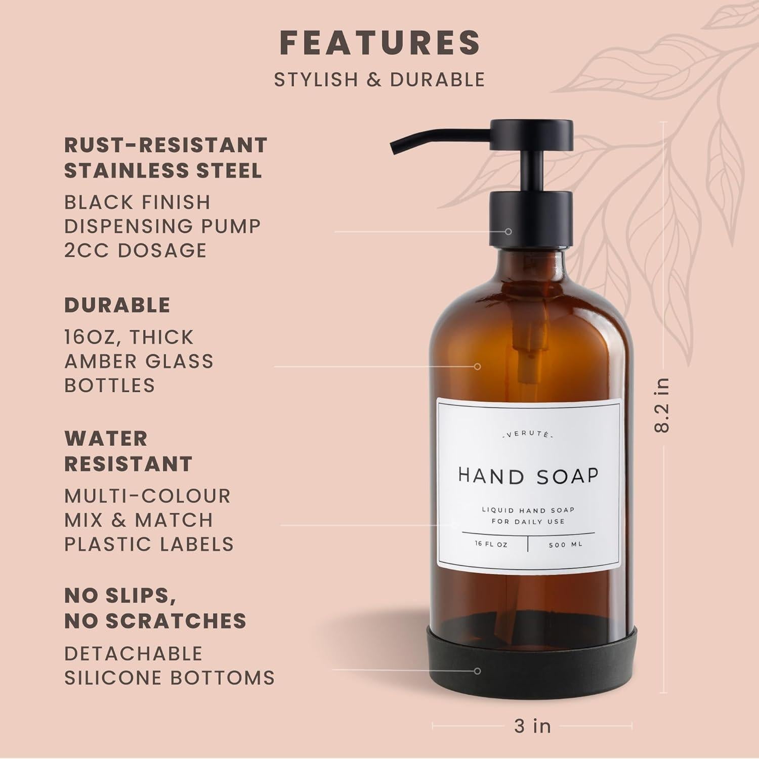 Dispensador de Jabón Verute Set de 2 Botellas Vidrio 473ml