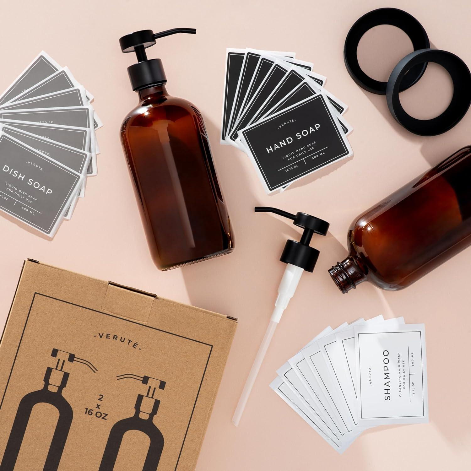 Dispensador de Jabón Verute Set de 2 Botellas Vidrio 473ml