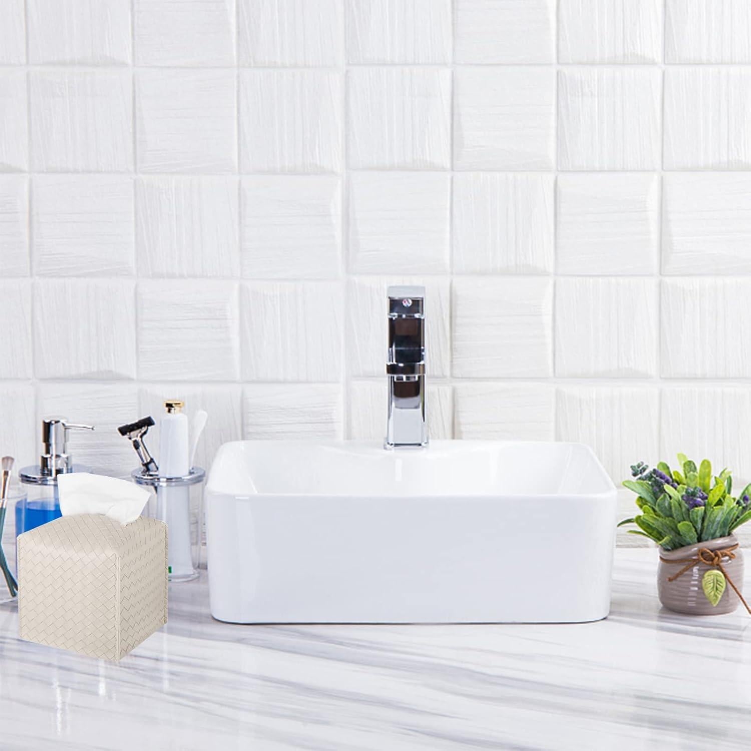 Funda de Caja de Tissue Cuadrada Zoocatia de Cuero Sintético Griege