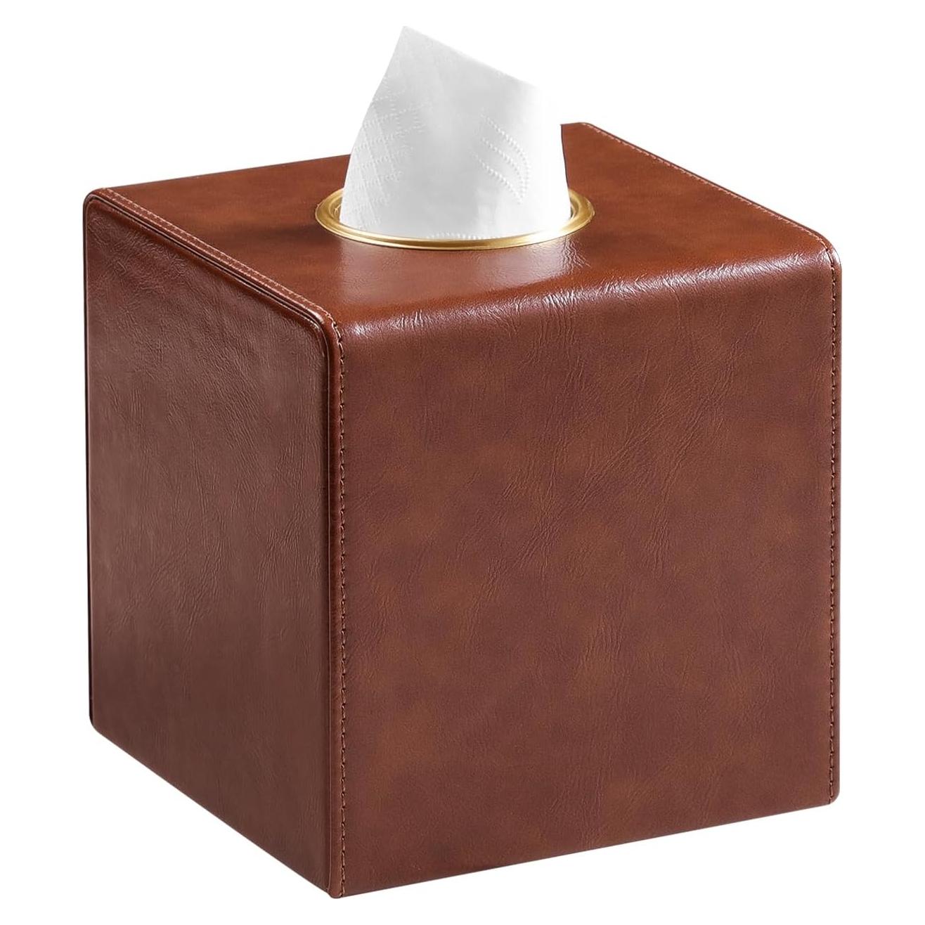 Cubierta de Caja de Tejidos Cuadrada MEIBOOCH Marrón con Cierre Magnético