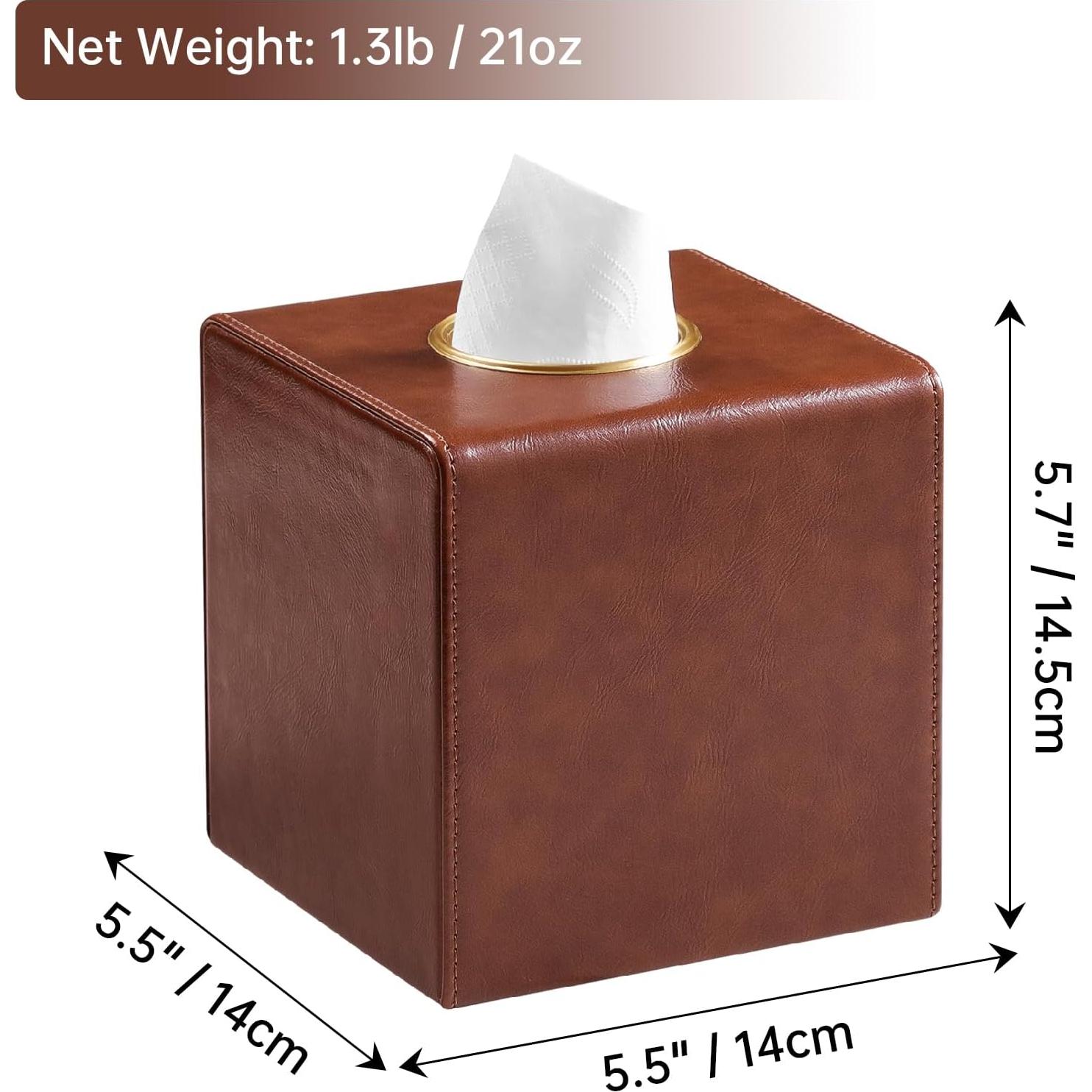 Cubierta de Caja de Tejidos Cuadrada MEIBOOCH Marrón con Cierre Magnético