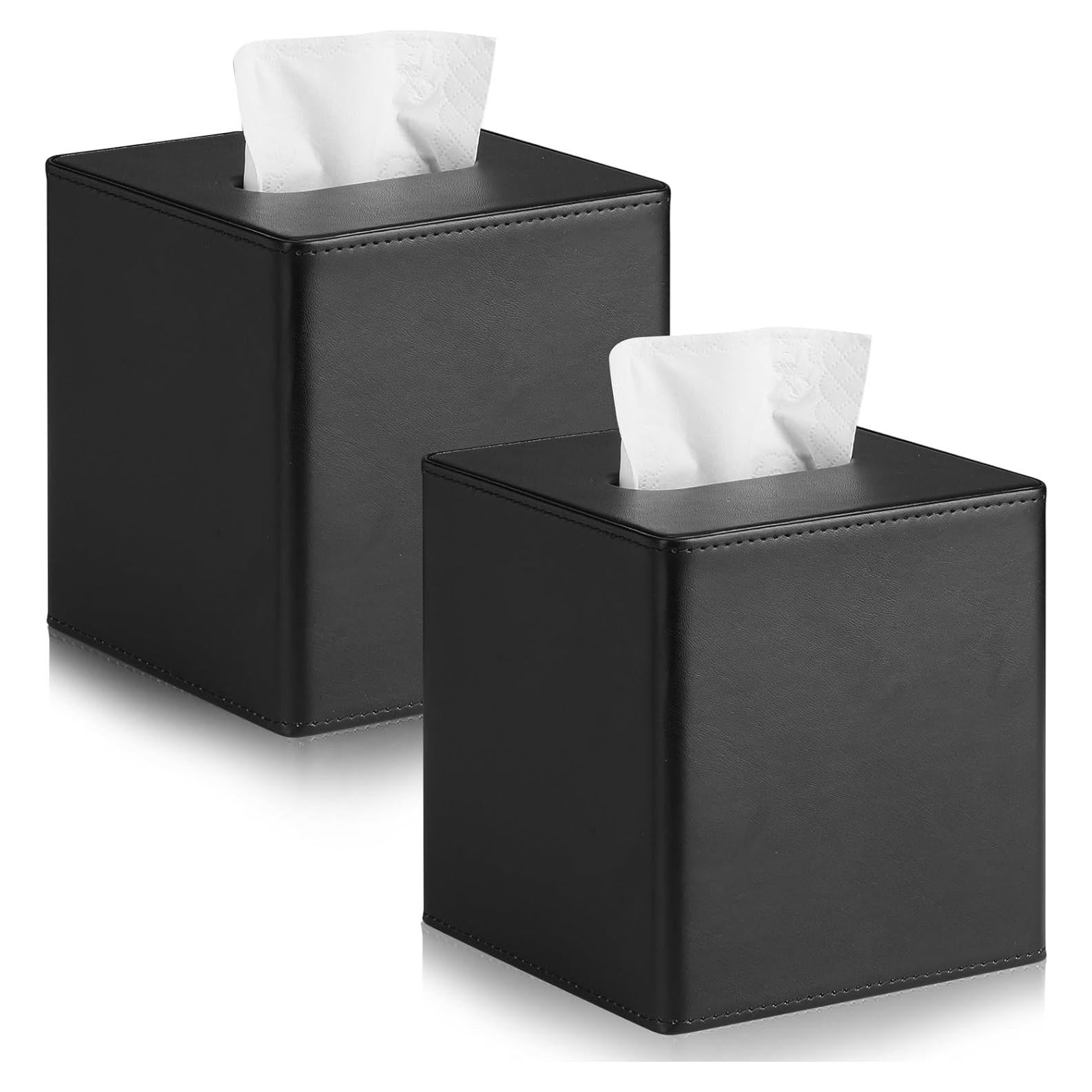 Cubierta de Caja de Tejido Cuero PU VZZNN 2 Paquetes Negra