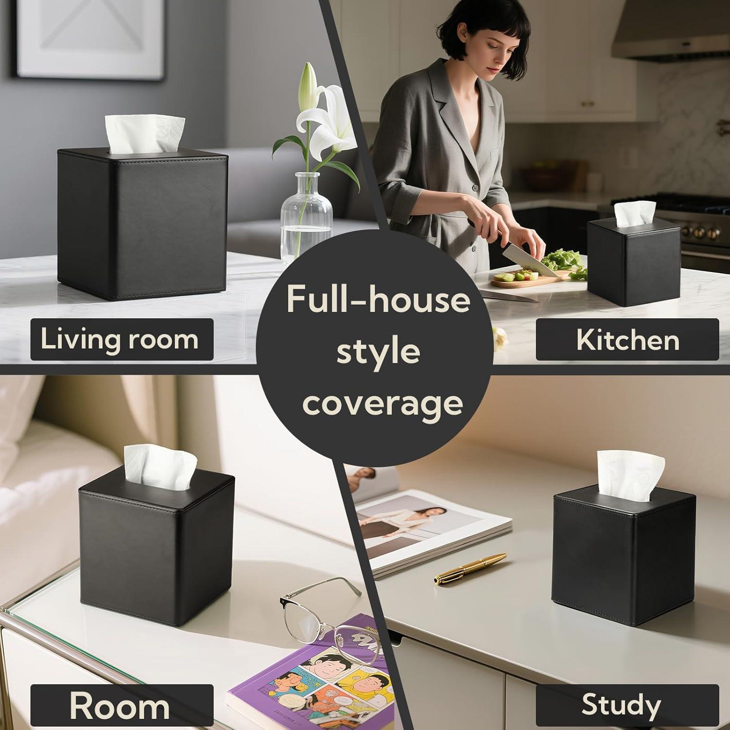 Cubierta de Caja de Tejido Cuero PU VZZNN 2 Paquetes Negra