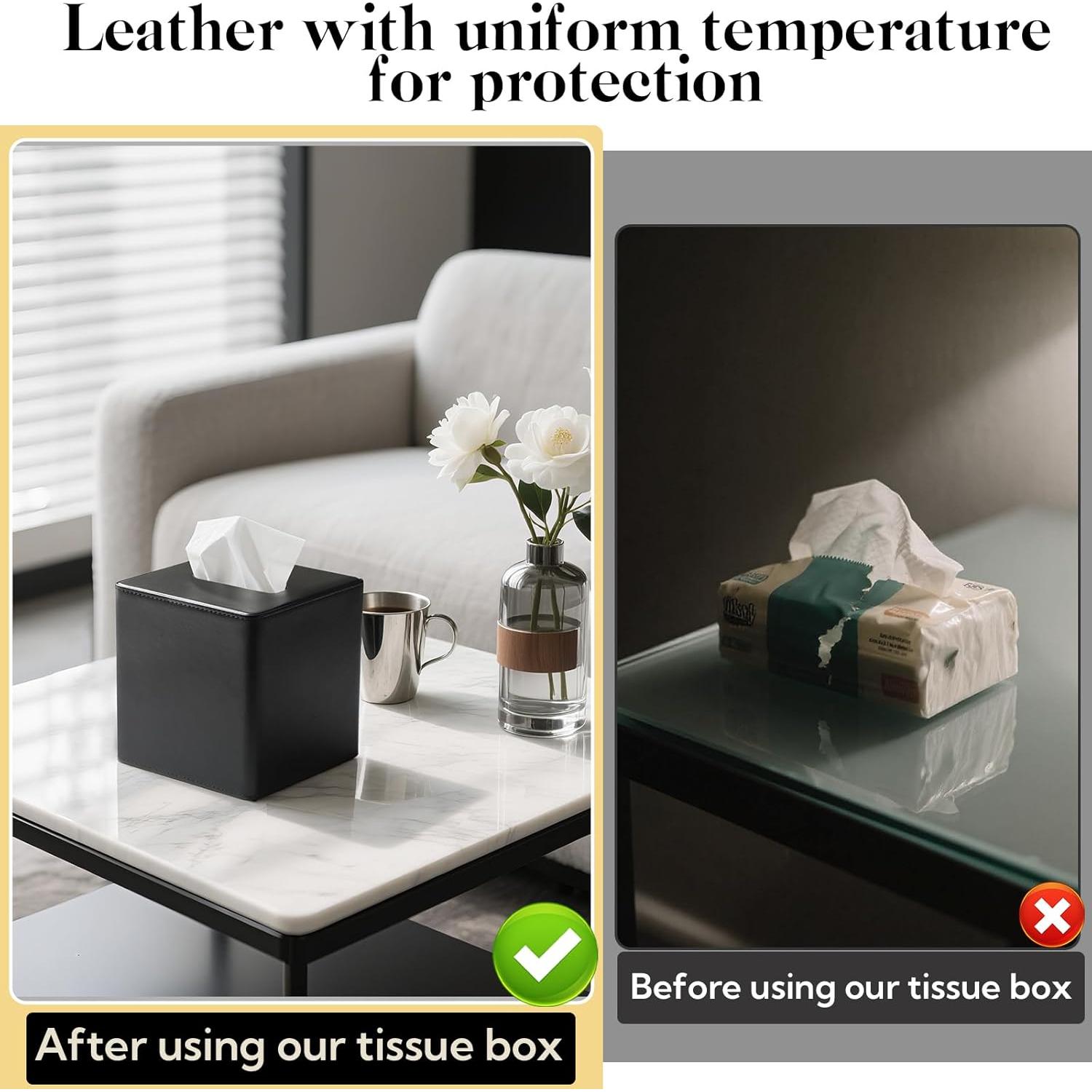 Cubierta de Caja de Tejido Cuero PU VZZNN 2 Paquetes Negra