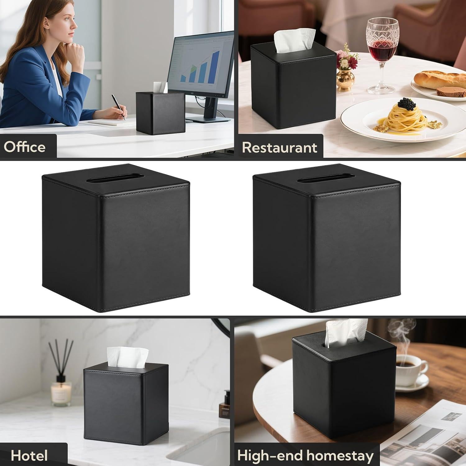 Cubierta de Caja de Tejido Cuero PU VZZNN 2 Paquetes Negra