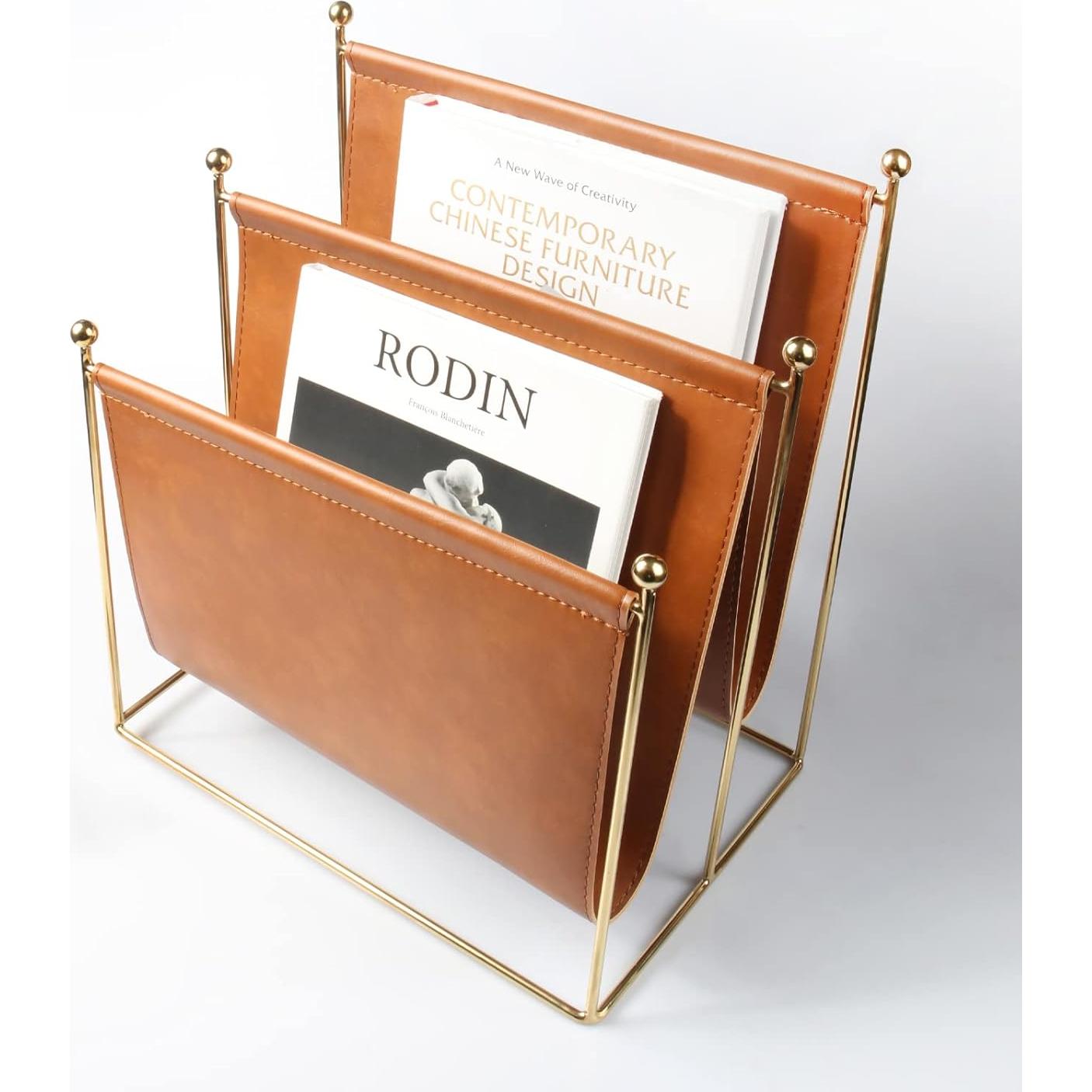 Soporte de Revistas de Alambre Metálico y Cuero Sintético Lesermoorer