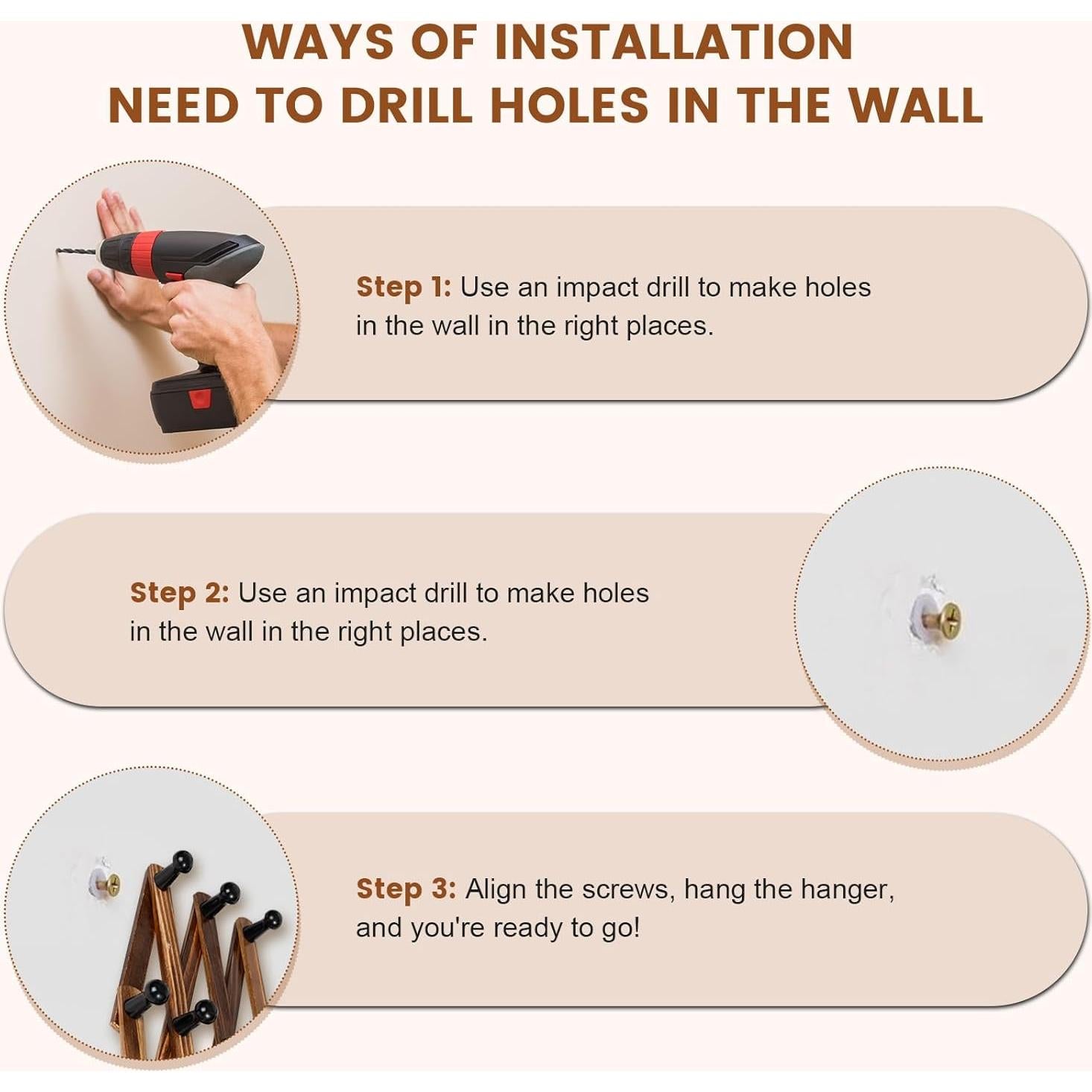 Perchero de Pared Acordeón Bohexyu de Madera Retro 10 Ganchos