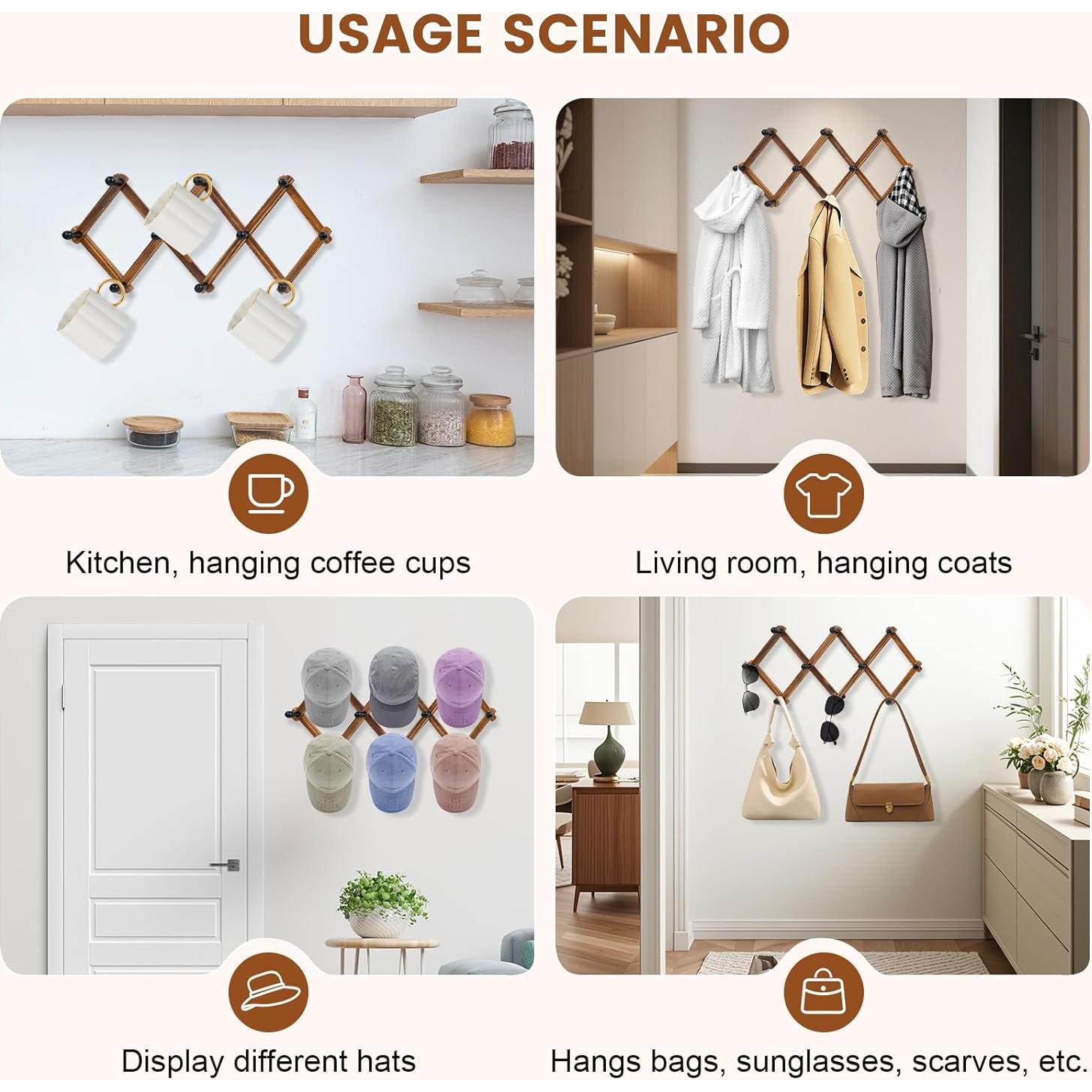 Perchero de Pared Acordeón Bohexyu de Madera Retro 10 Ganchos