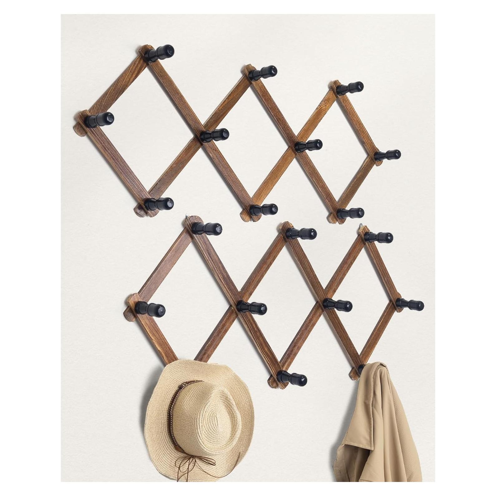 Perchero de Pared WodGod Expandible de Madera Rústica 20 Ganchos