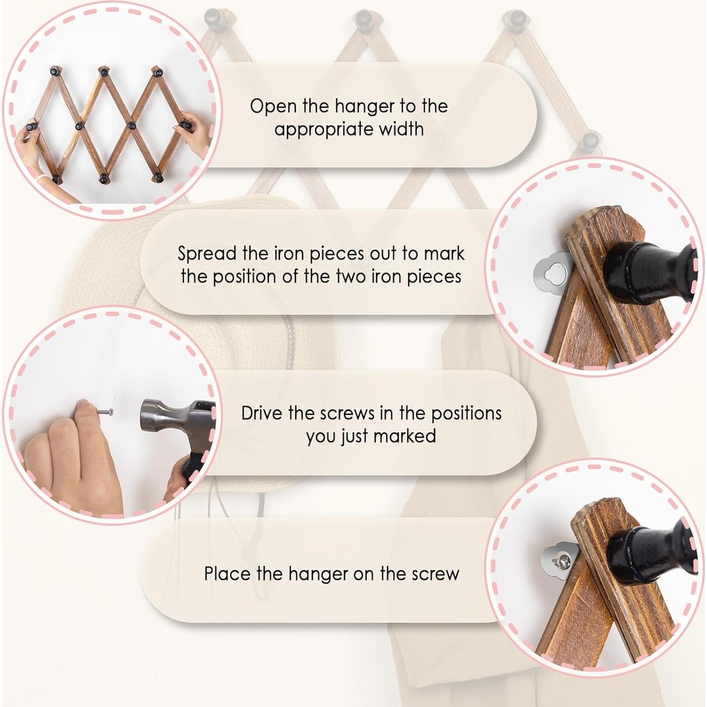 Perchero de Pared WodGod Expandible de Madera Rústica 20 Ganchos