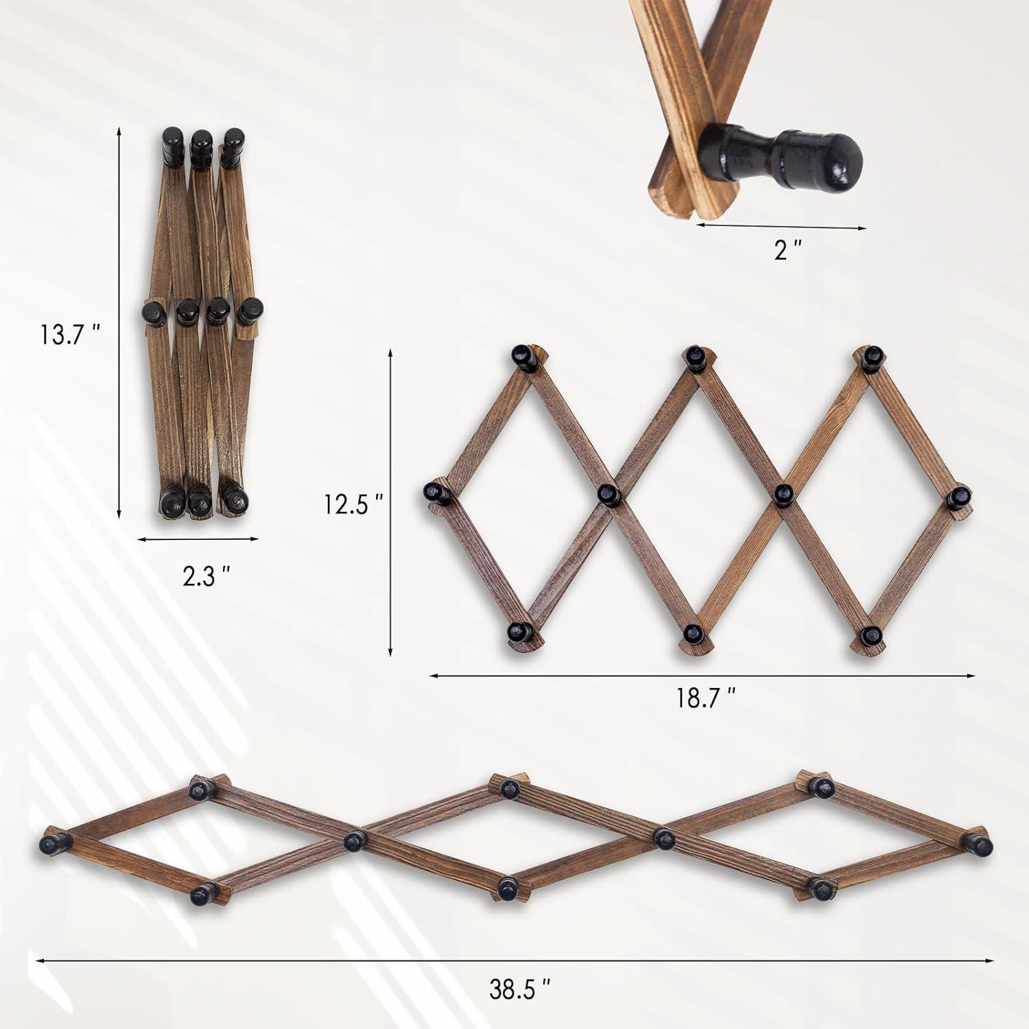 Perchero de Pared WodGod Expandible de Madera Rústica 20 Ganchos