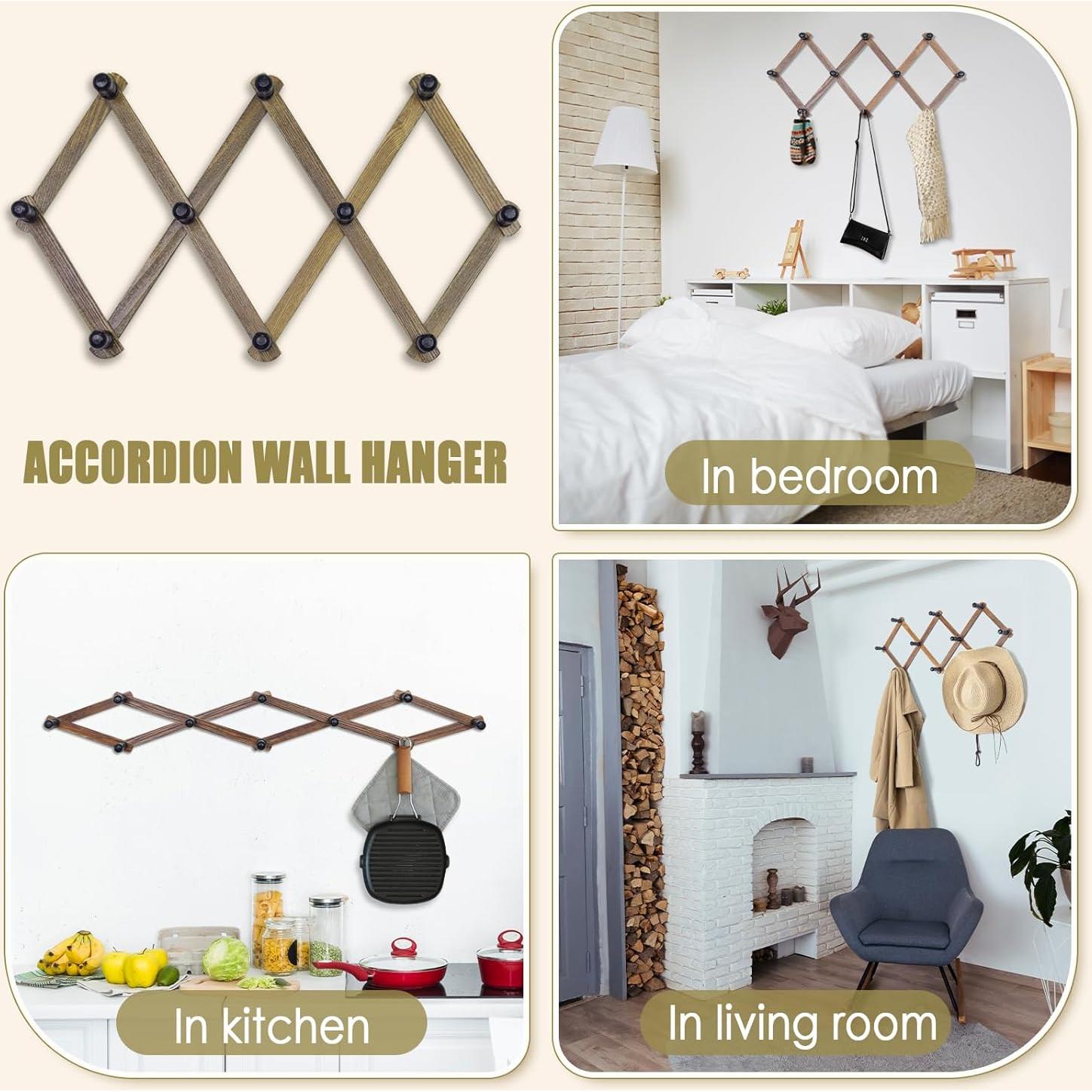 Perchero de Pared WodGod Expandible de Madera Rústica 20 Ganchos