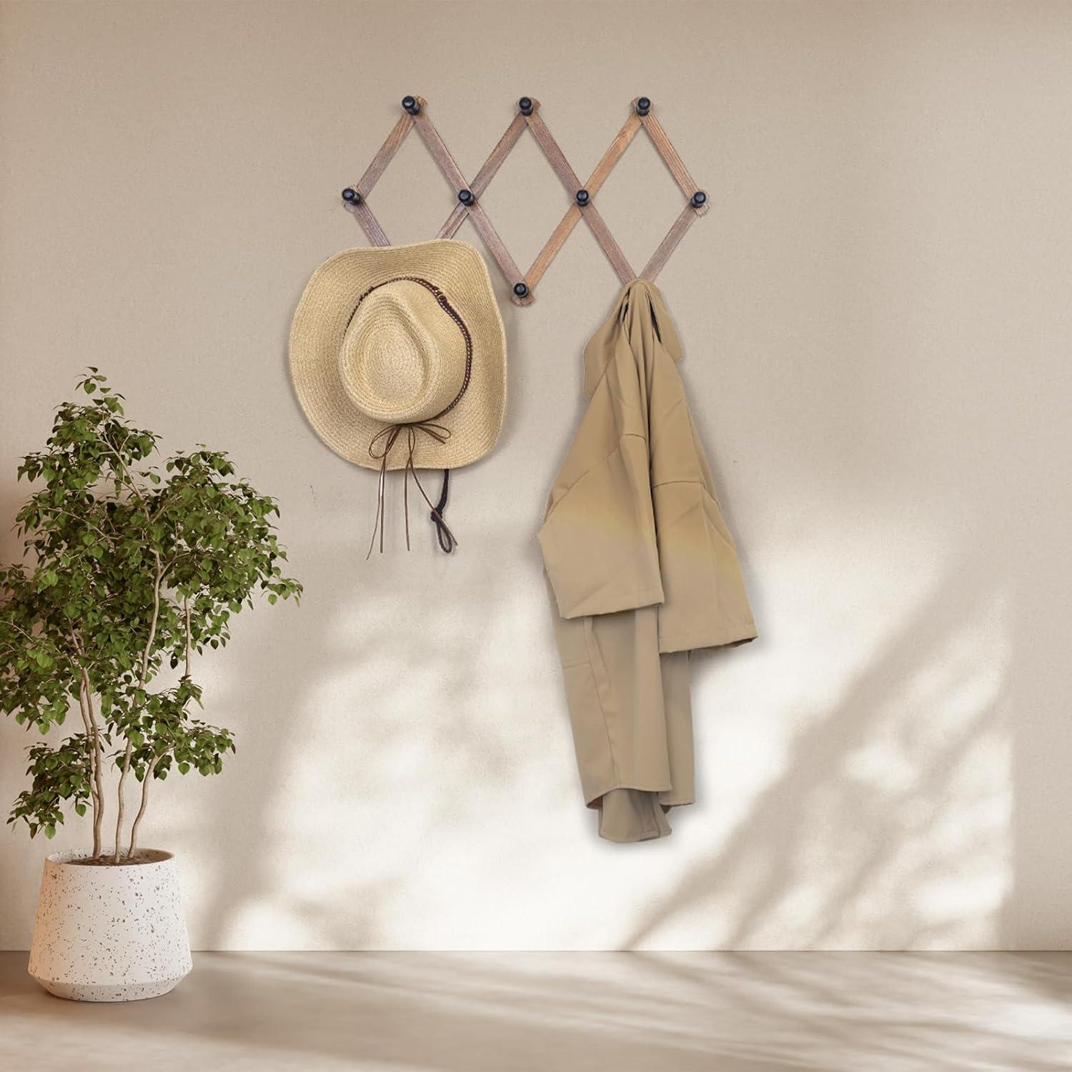 Perchero de Pared WodGod Expandible de Madera Rústica 20 Ganchos