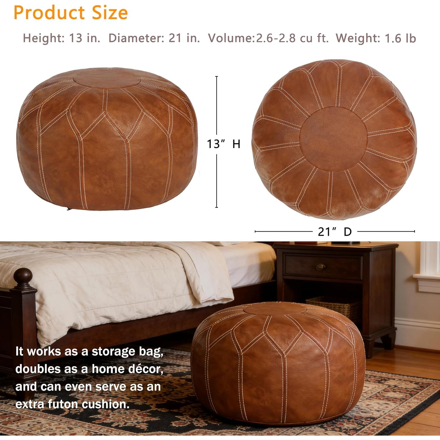 Pouf Ottoman de Cuero Sintético Thgonwid Marrón 50cm x 32cm