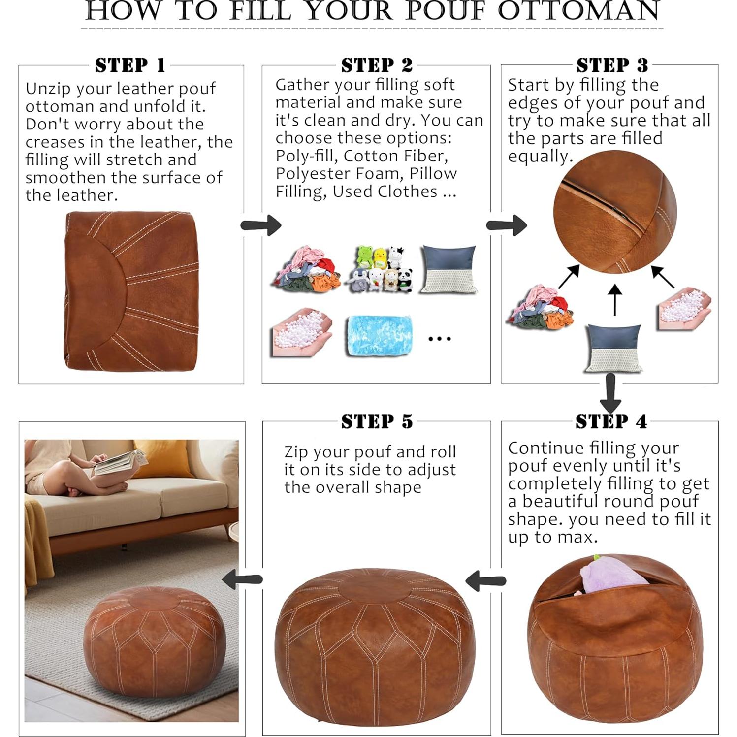 Pouf Ottoman de Cuero Sintético Thgonwid Marrón 50cm x 32cm