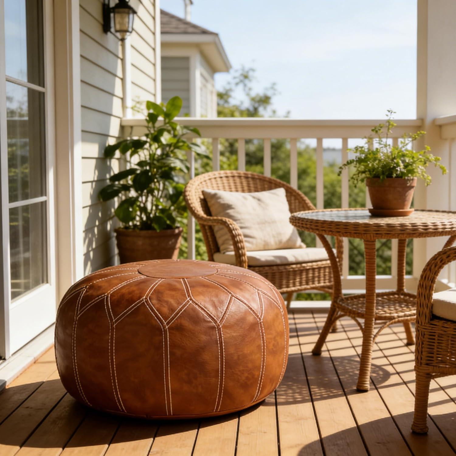 Pouf Ottoman de Cuero Sintético Thgonwid Marrón 50cm x 32cm