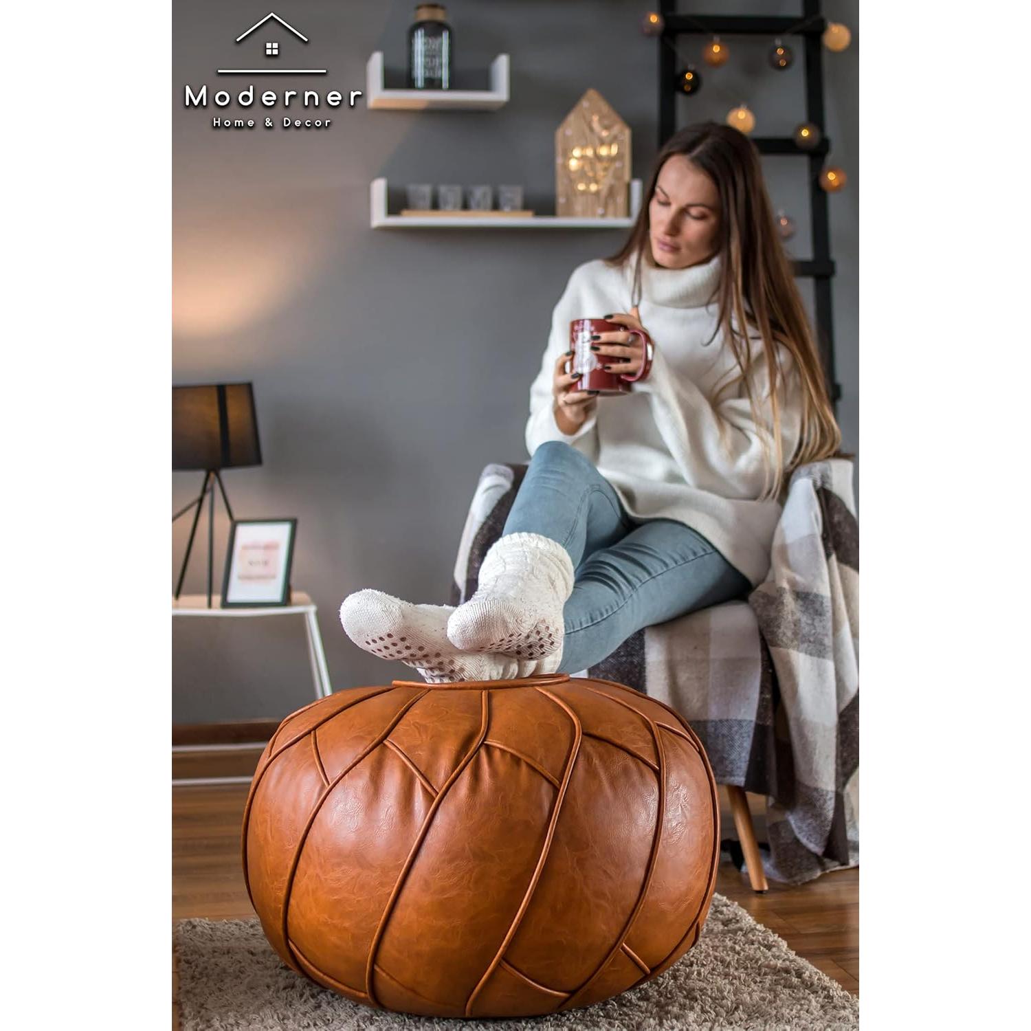 Pouf Ottoman Moderner de Cuero PU Marrón 58 cm - Reposapiés