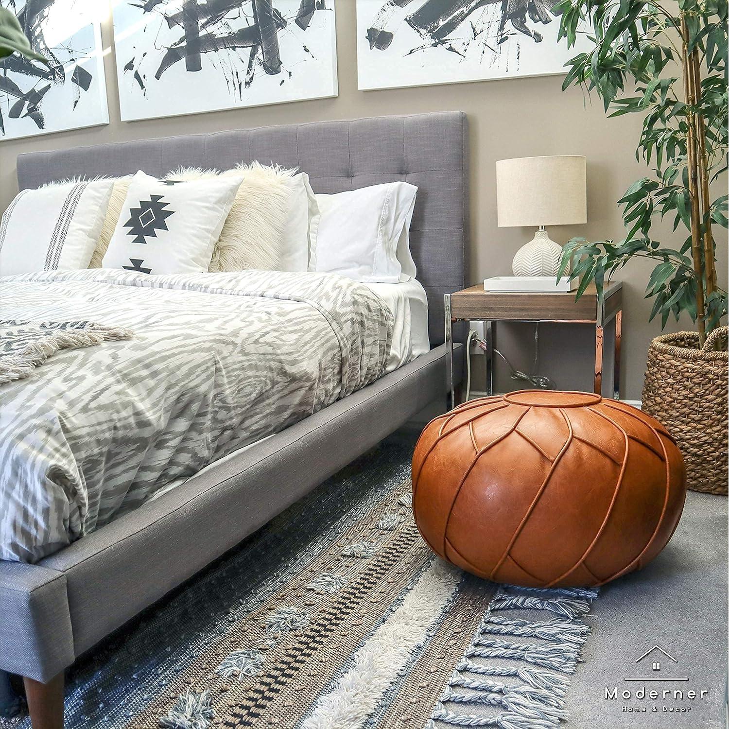 Pouf Ottoman Moderner de Cuero PU Marrón 58 cm - Reposapiés