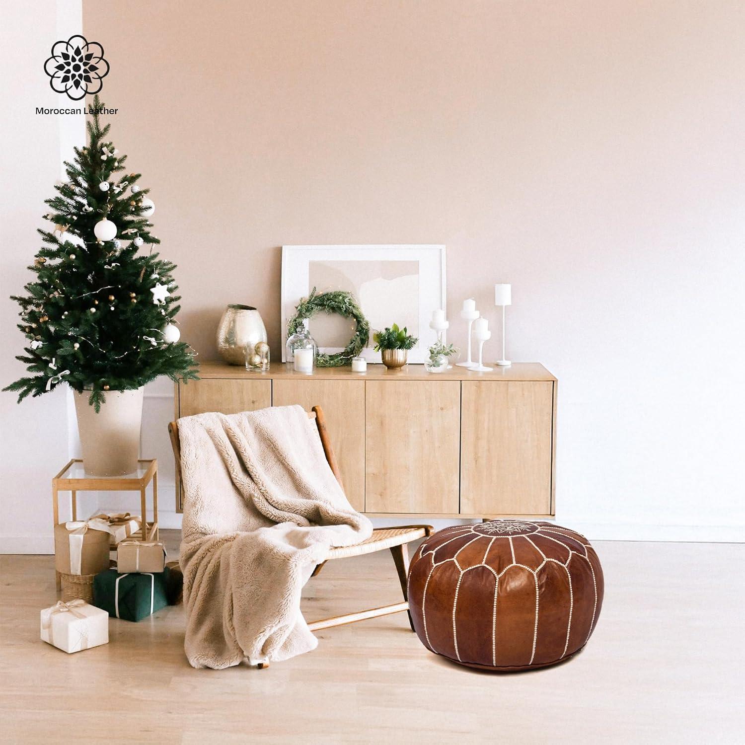 Puf de Cuero Marroquí Hecho a Mano 50.8cm - Taburete Boho