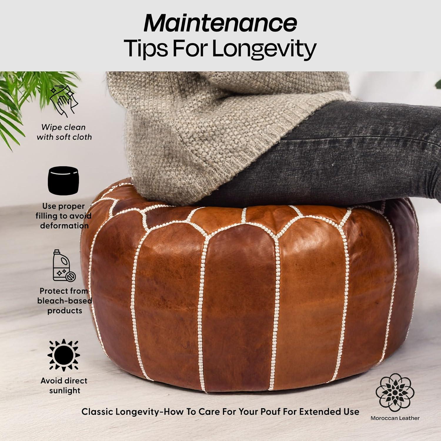 Puf de Cuero Marroquí Hecho a Mano 50.8cm - Taburete Boho