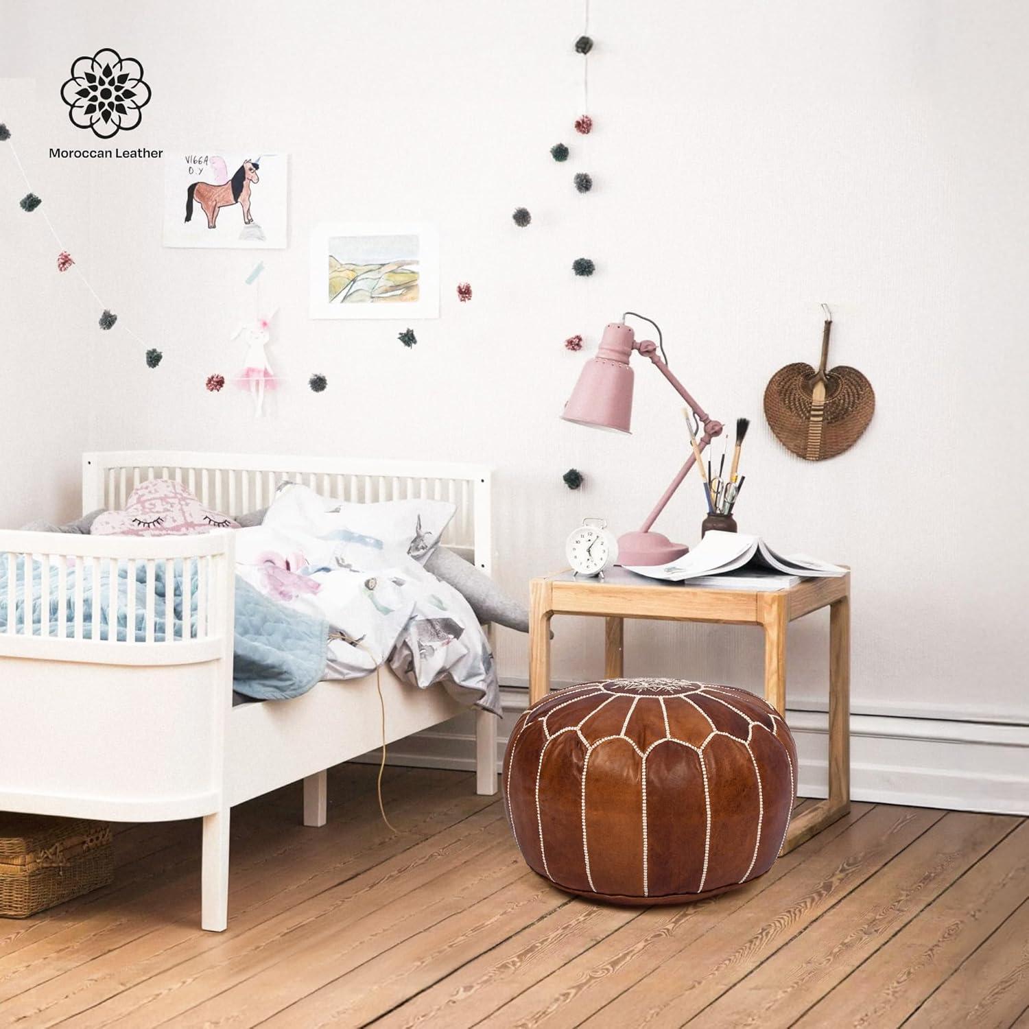 Puf de Cuero Marroquí Hecho a Mano 50.8cm - Taburete Boho