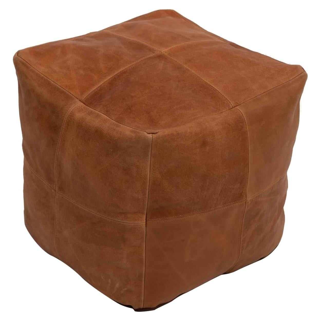 Puf Cuadrado de Cuero Genuino Rajeriya - 45.72cm - Marrón Claro