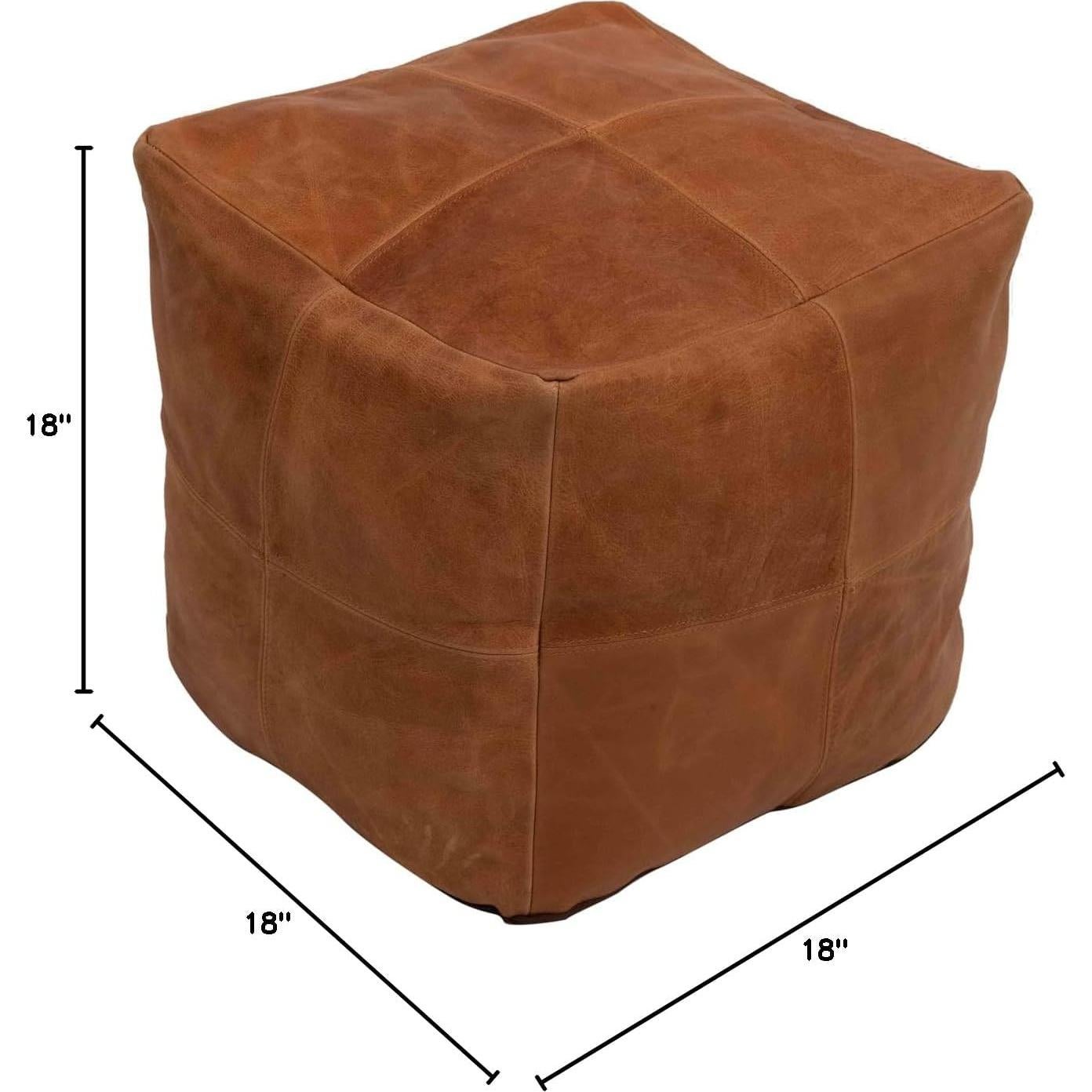 Puf Cuadrado de Cuero Genuino Rajeriya - 45.72cm - Marrón Claro
