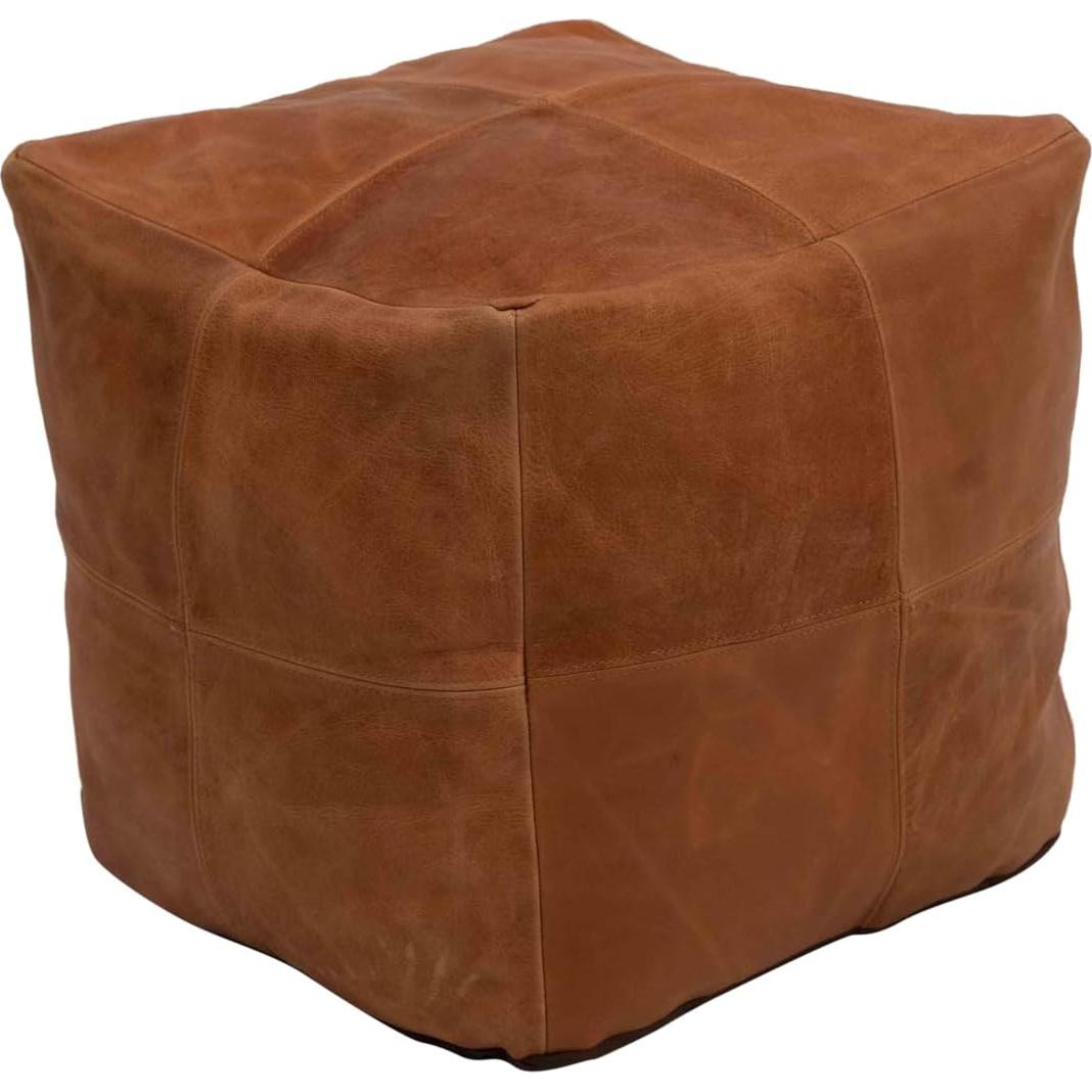 Puf Cuadrado de Cuero Genuino Rajeriya - 45.72cm - Marrón Claro