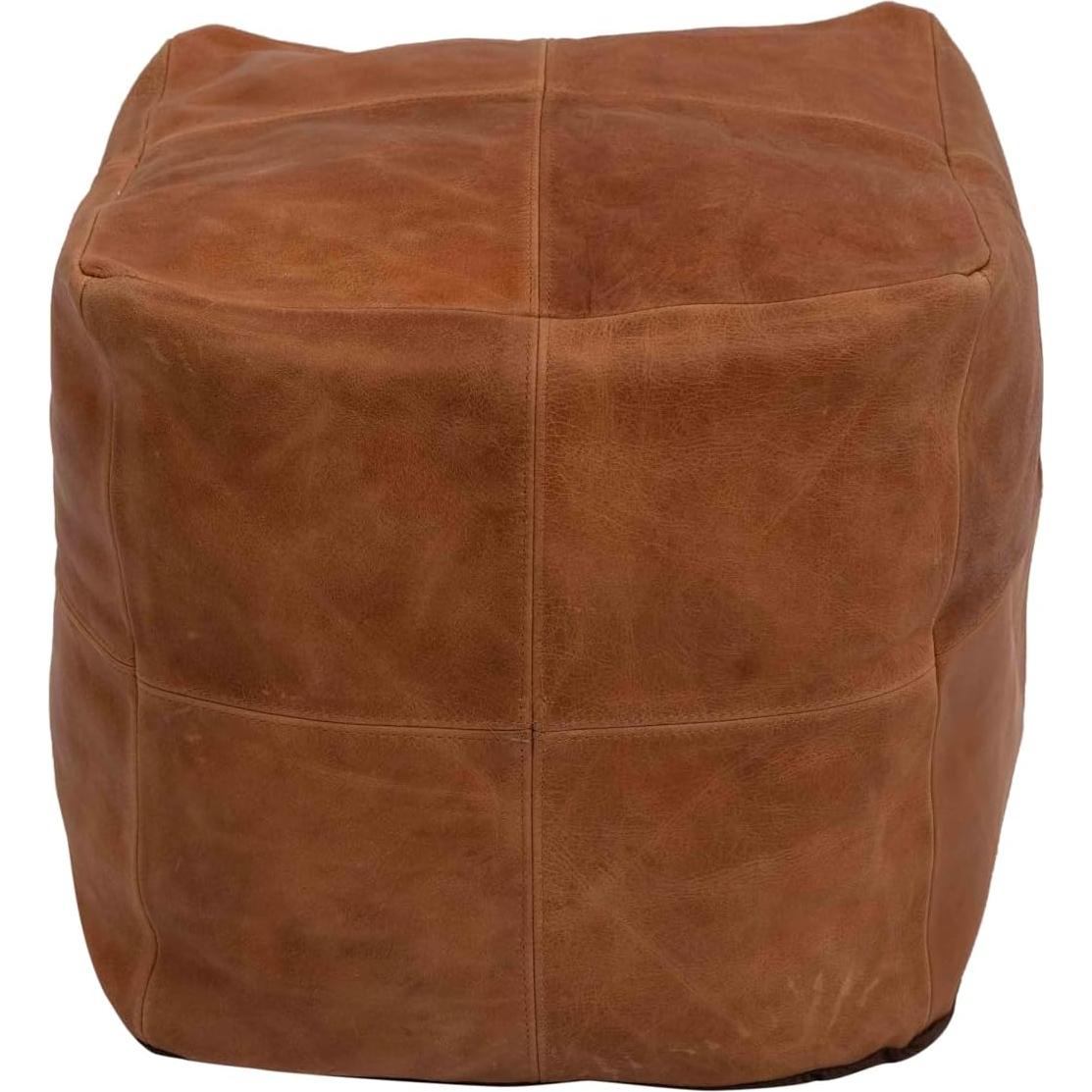 Puf Cuadrado de Cuero Genuino Rajeriya - 45.72cm - Marrón Claro