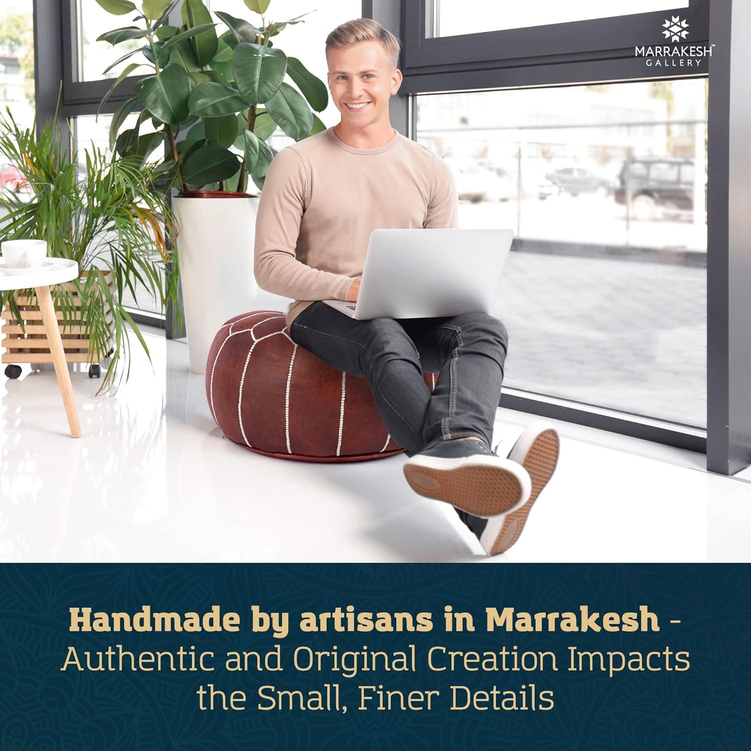 Puf Redondo de Cuero Genuino Marrakesh Gallery 50.8 cm Boho