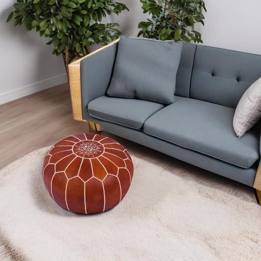 Puf Redondo de Cuero Genuino Marrakesh Gallery 50.8 cm Boho