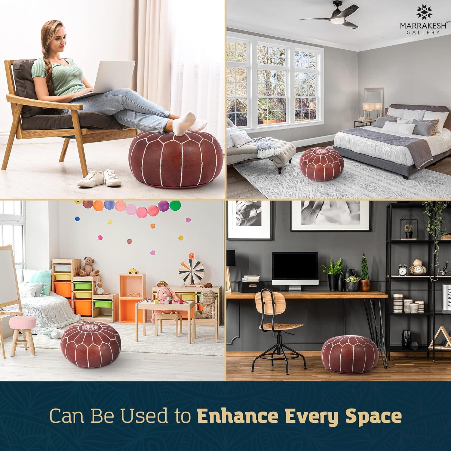 Puf Redondo de Cuero Genuino Marrakesh Gallery 50.8 cm Boho