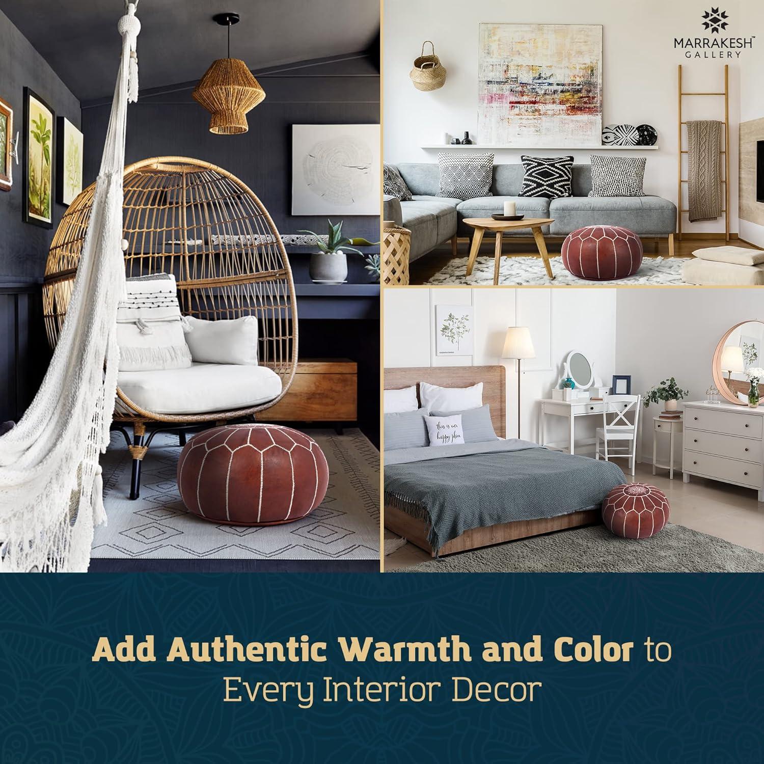 Puf Redondo de Cuero Genuino Marrakesh Gallery 50.8 cm Boho